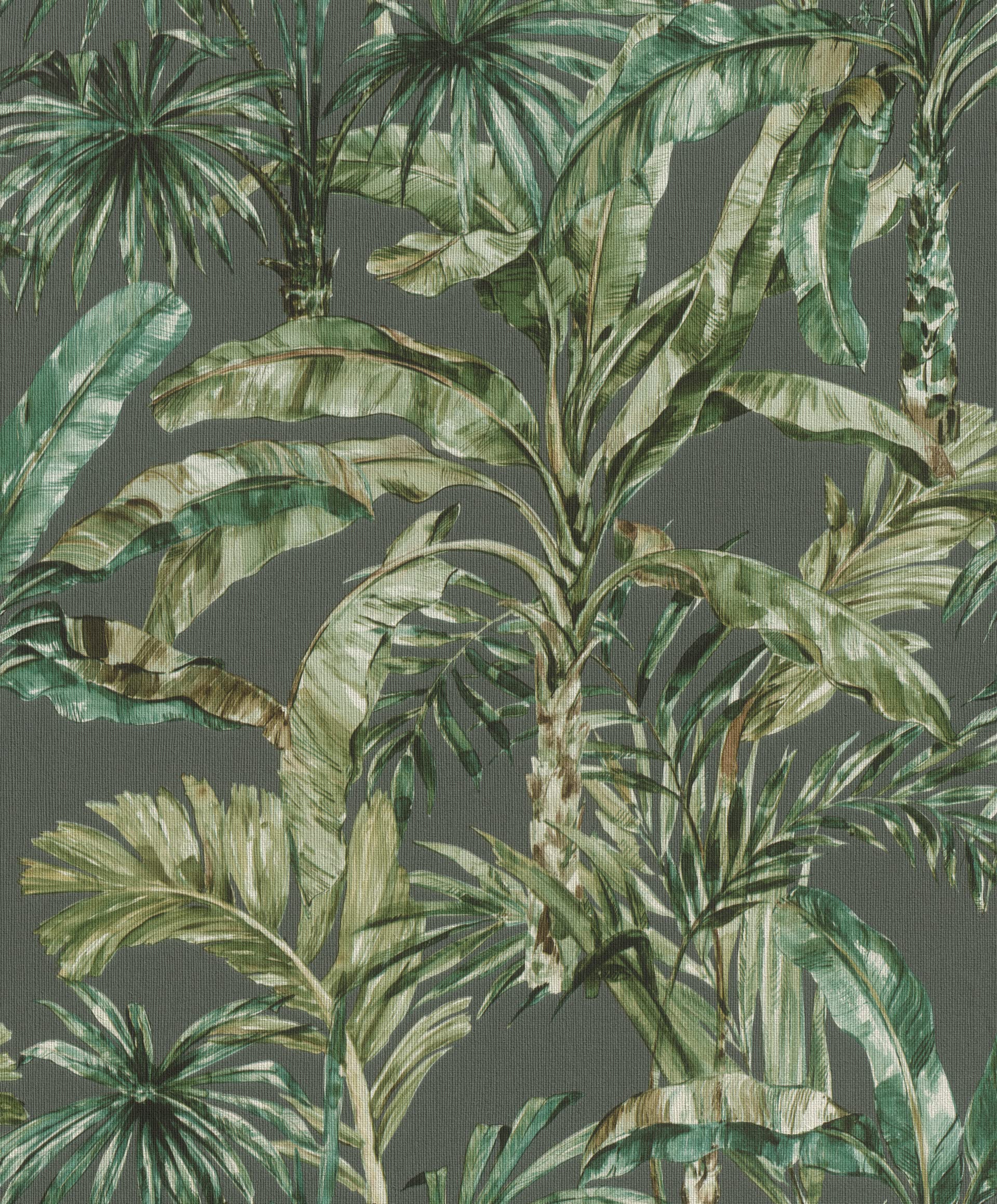 Rasch Florentine Tropical Palms Grey And Fresh Green Wallpaper Grey/Green