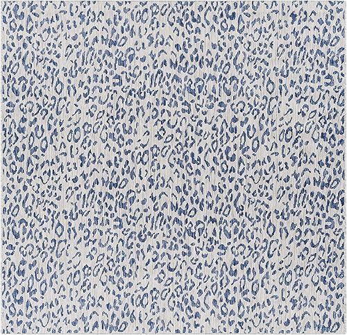 Miniatura 10 de Hauteloom Skipsea - Alfombra para sala de estar, dormitorio, comedor, exterior, porche, patio, estampado de leopardo, azul, gris, 8 pies 10 pulgadas