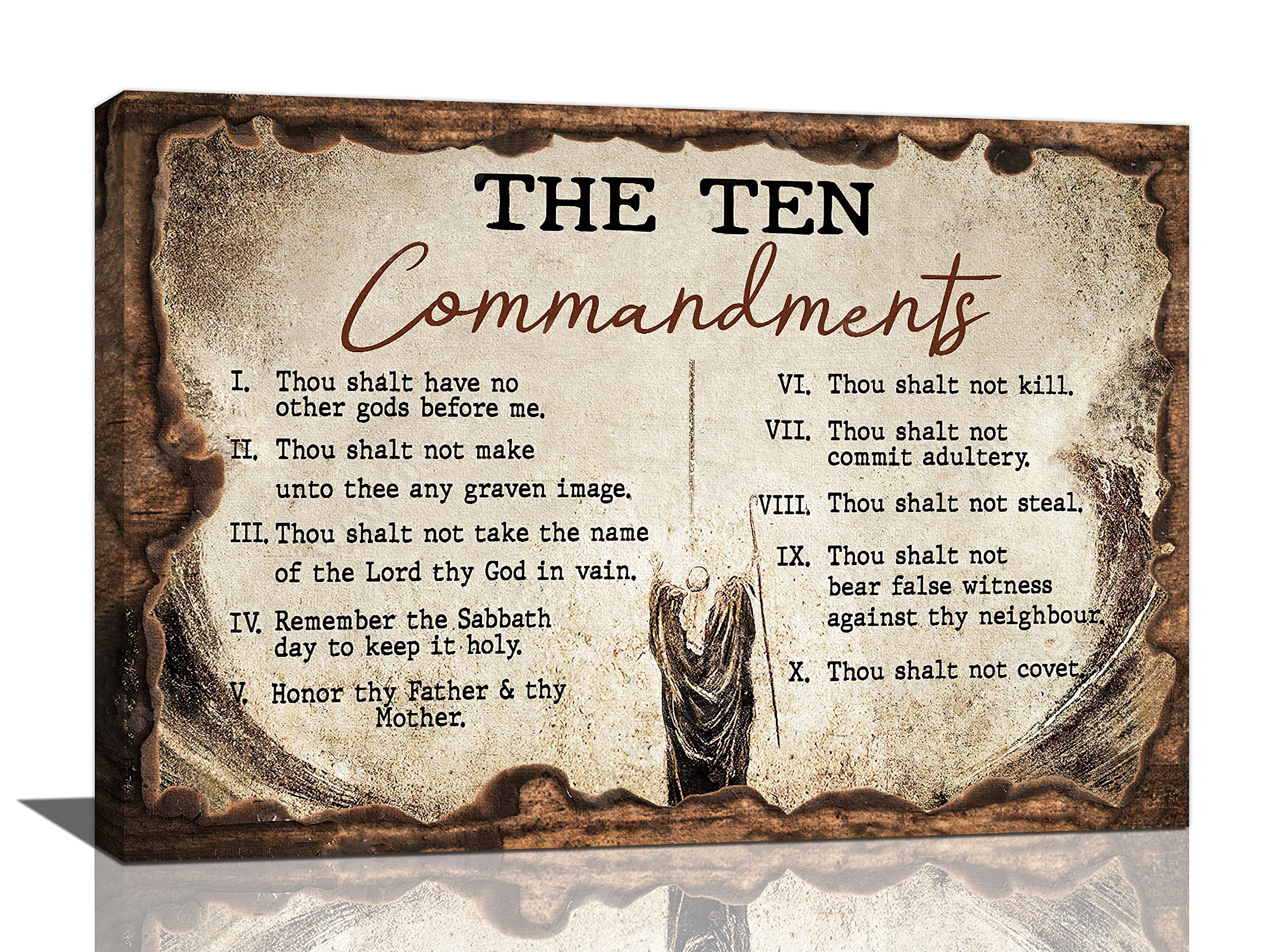 The Ten Commandments Wall Art 10 Commandments Christian Bible Verse Religion Scripture Pictures Wall Decor Canvas Painting Prints Artwork Framed for Church Living Room Bedroom Office 24"x16"