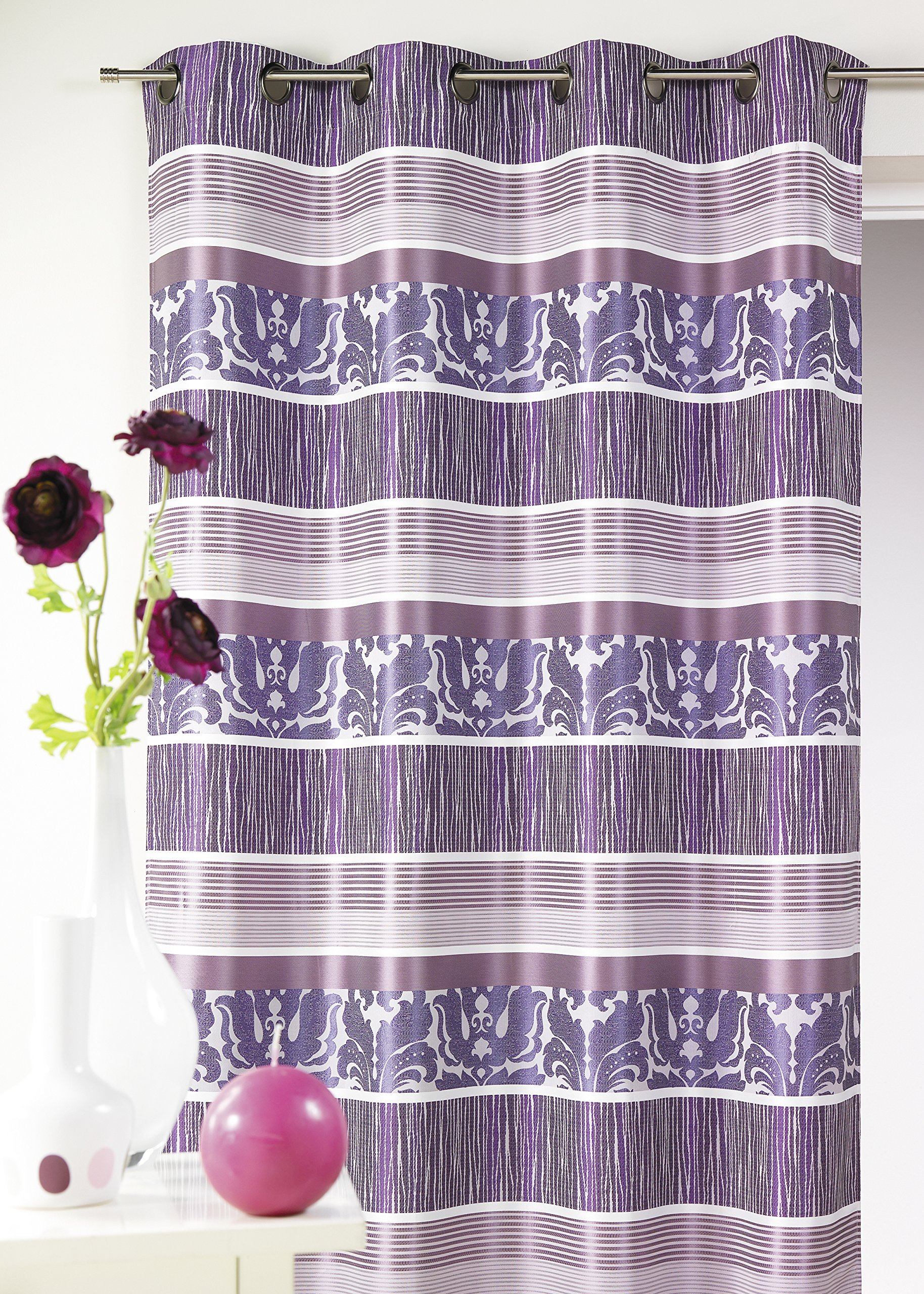 HomeMaison hm69002988 zasłona żakardowa, poziome paski, kolorowe drewniane różowe, 140 x 260 cm