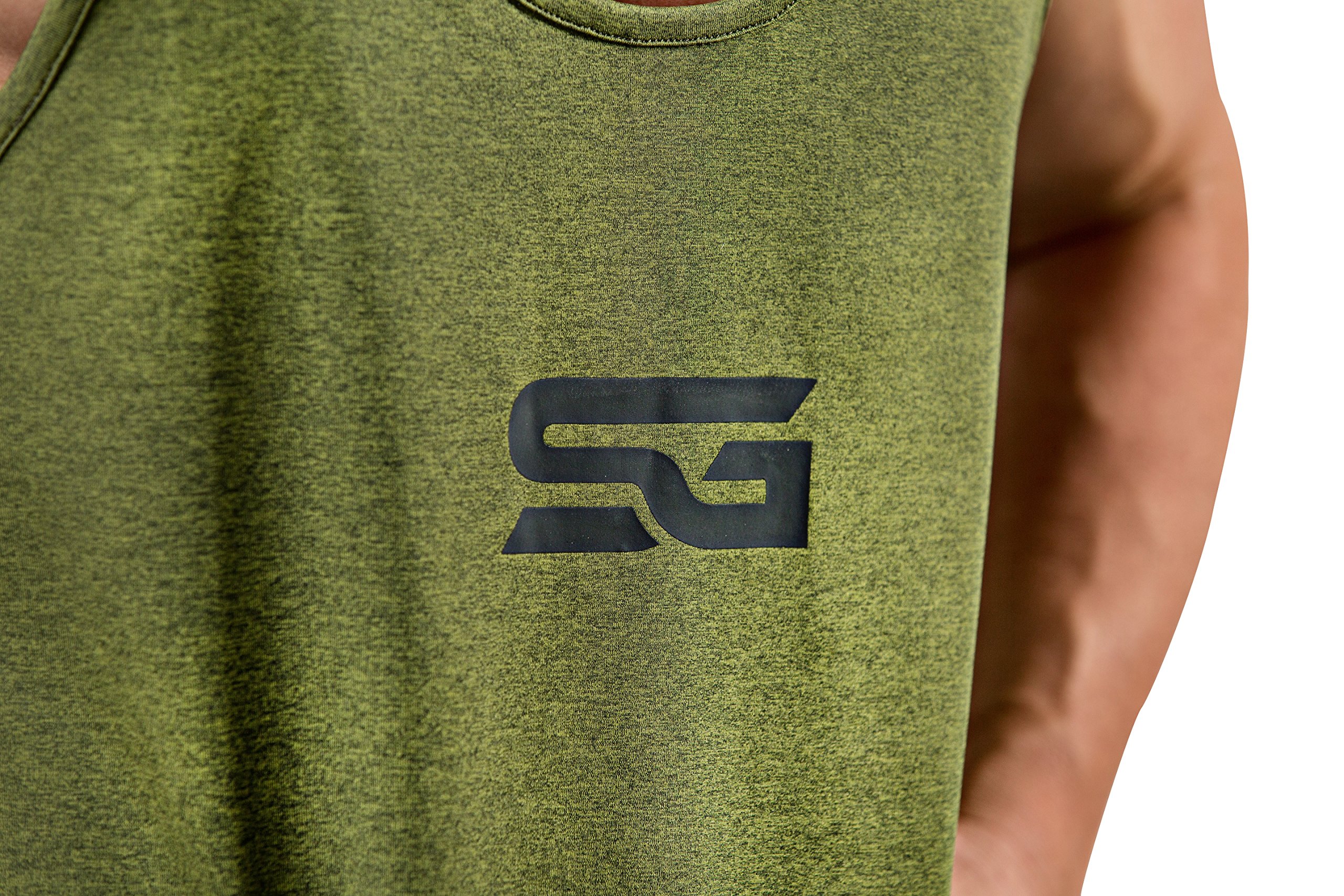 Camiseta stringer para hombre - ropa deportiva funcional - adecuada | para workout, entrenamiento - Camiseta de tirantes - Satire Gym (verde oliva monteado, L)