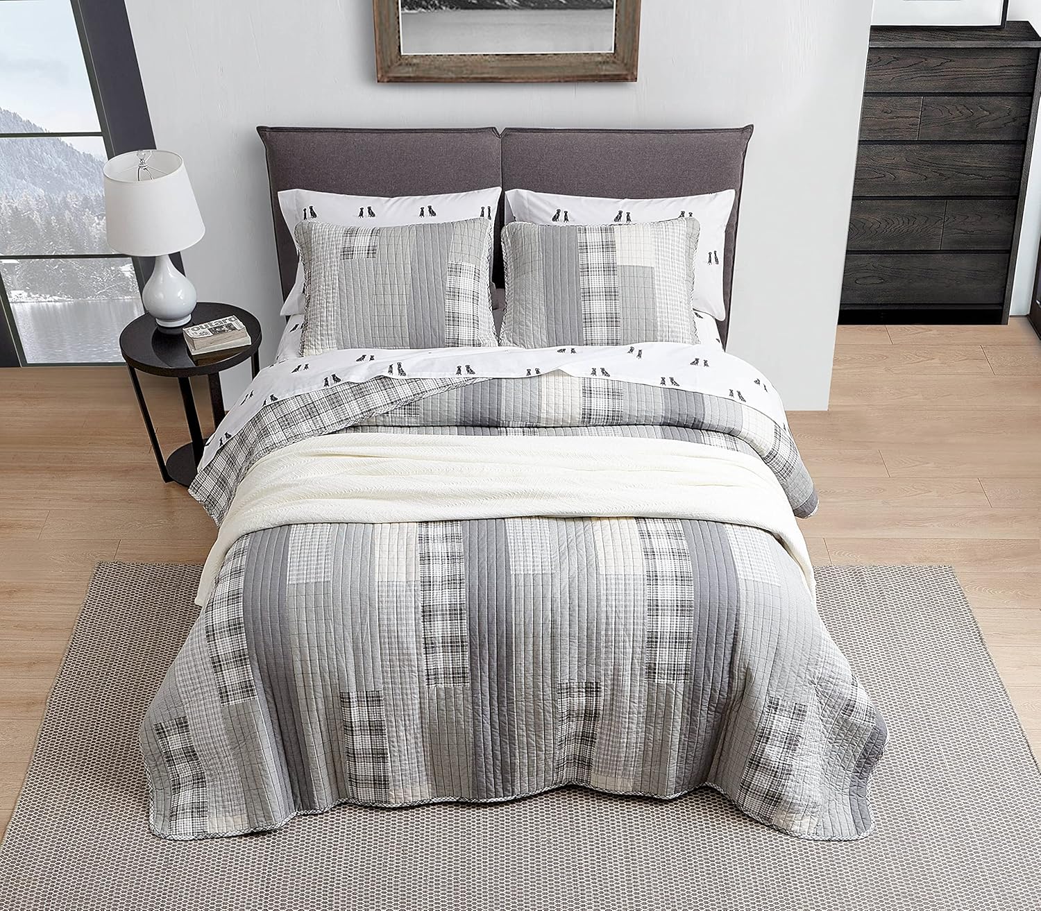 Free Shipping 🛒 Eddie Bauer - 200404 Fairview Collection 100% Cotton Reversible & Light-Weight Quilt Bedspread with Matching Shams, 3-Piece Bedding Set, Pre-Washed for Extra Comfort, Full/Queen, Grey