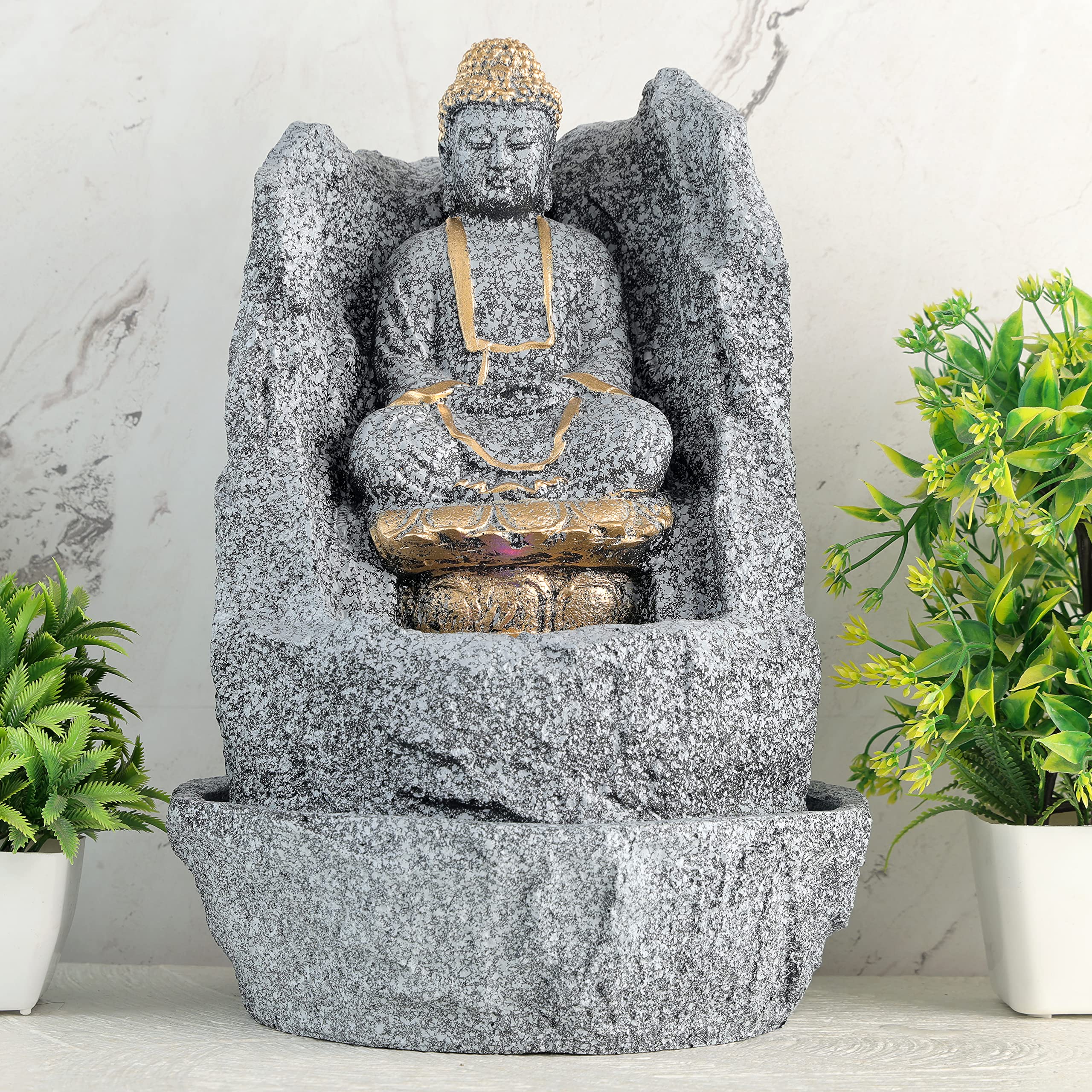 Global Grabbers Polyresin Table Top Indoor Outdoor Water Fall Fountain with LED Lights Home Decor Decoration Gift Gifting Items-STN_GRY-SF50 (B0BZHTJMLL) Amazon Price History, Amazon Price Tracker
