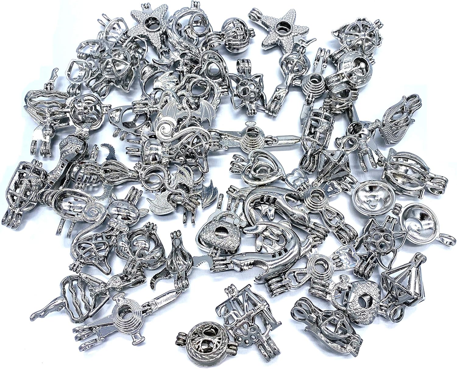 50Pcs Mixed Pearl Bead Cage Pendants Jewelry Making Essential Oil Diffuser-Add your stone/Pearl/Essential Oils to Cage (50pcs)