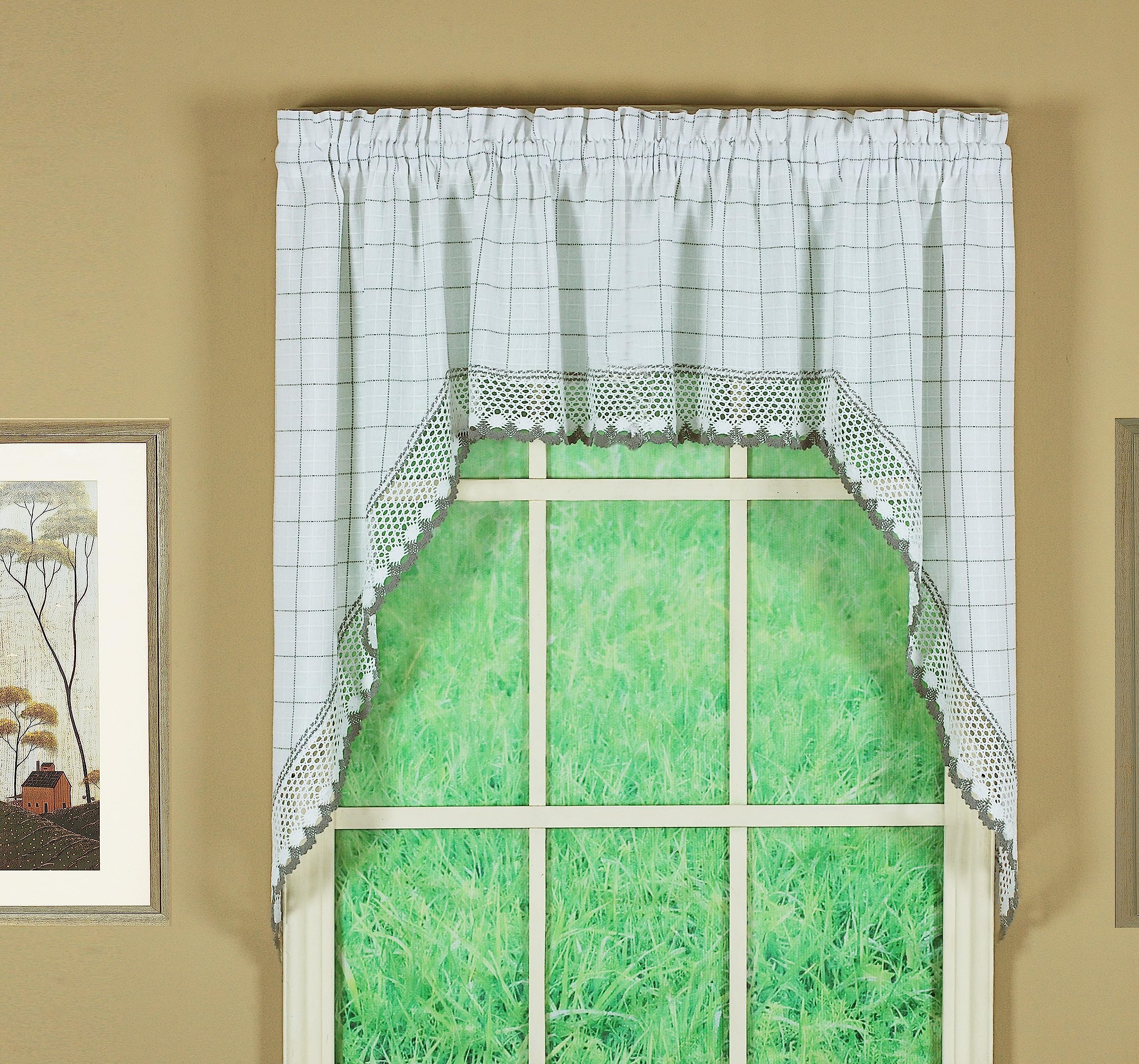 Adirondack 2-Tone Crochet Swag 38", White/Gray, 60W x 38L