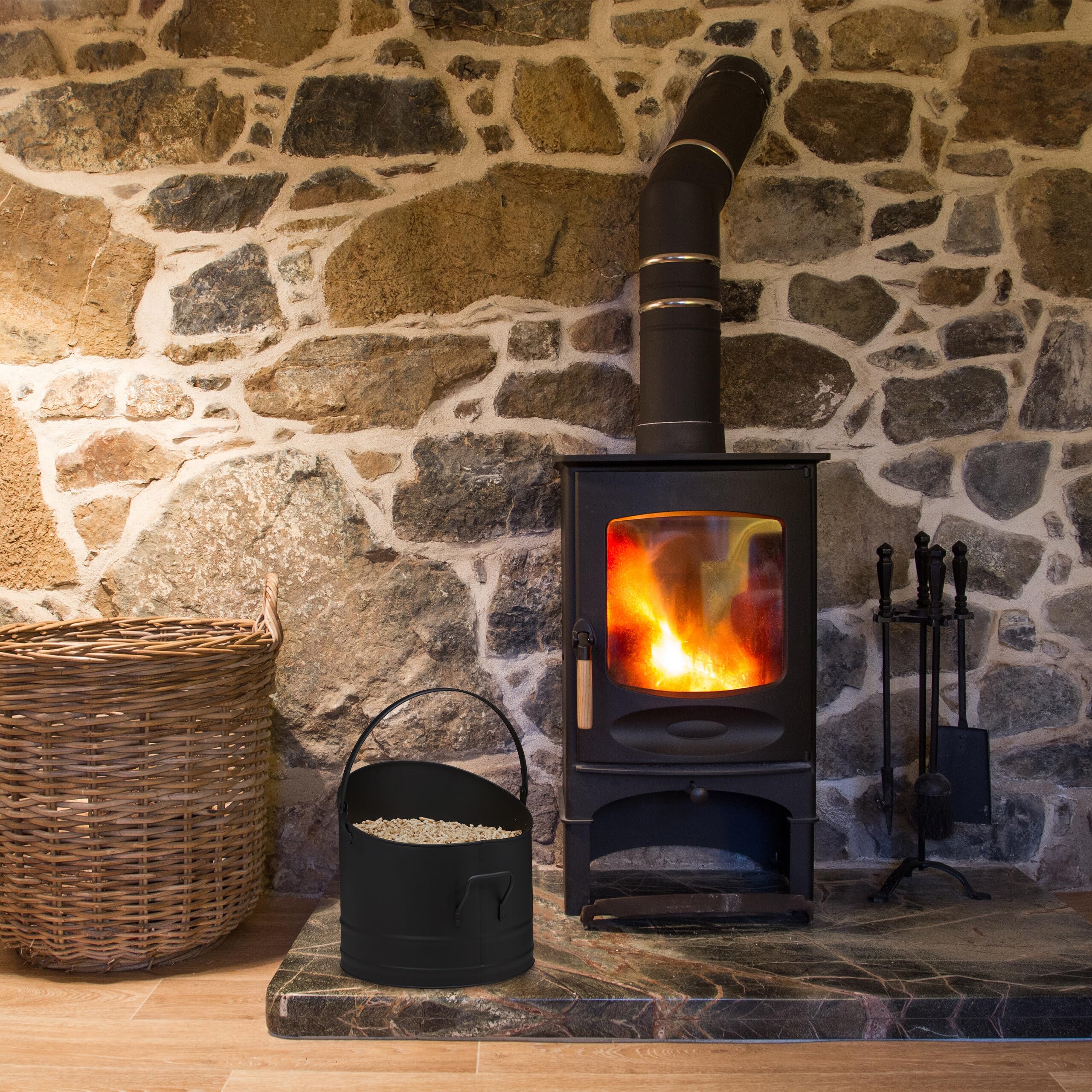 Relaxdays Pelleteimer 3er Set, ∅ 21-30 cm, Metall, Kaminzubehör, schwarz