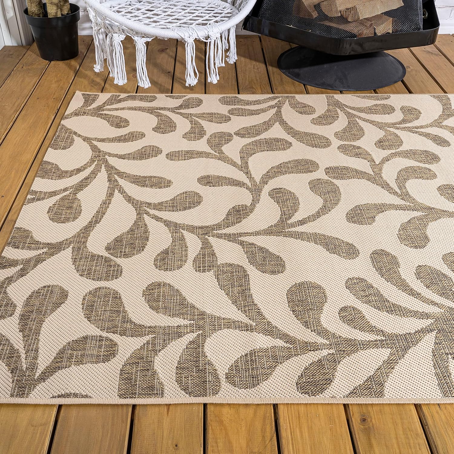 Eyely BMS117A-5 Santa Monica Vine All Over Indoor/Outdoor Area Rug Bohemian;Transitional;Glam, Bedroom, Kitchen, Backyard, Patio, Easy-Cleaning, Non-Shedding, 5 X 8, Brown/Beige