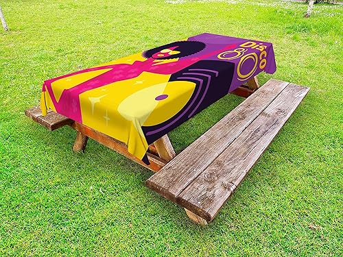 Lunarable Mantel retro para exteriores, póster de los años 80 con mujer bailarina con disco de pelo afro en el fondo, mantel decorativo lavable de