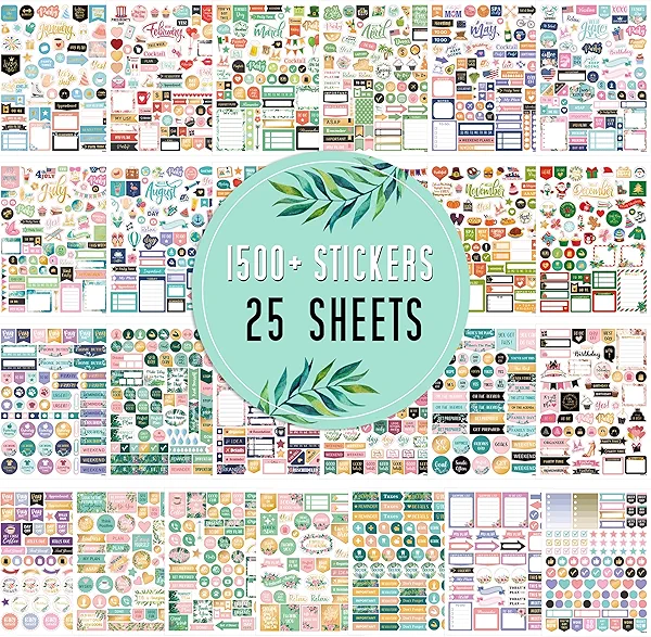 Planner Stickers - Monthly Planner Stickers and Accessories 25 Pages 1500+ Stunning Functional and Colorful Stickers,Calendar Stickers Includes Festival Theme Journal Stickers