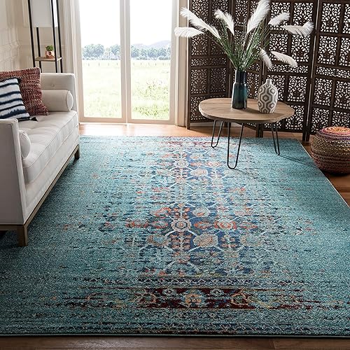 SAFAVIEH Monaco Collection Area Rug - 10' x 14', Blue & Multi, Boho Abstract Distressed Design, Non-Shedding & Easy Care, Ideal for High Traffic Areas in Living Room, Bedroom (MNC208J)
