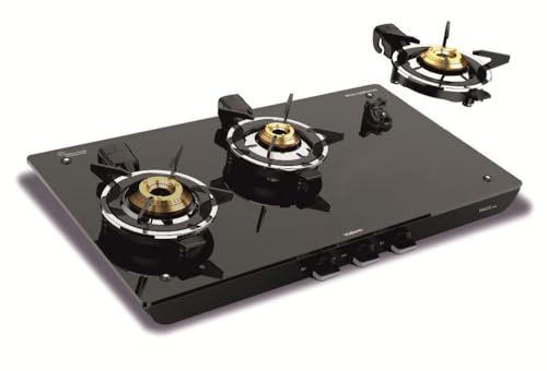 Vidiem Vogue Vesta Gas Stove 3 Burners Glass Top | Removable Special Brass Burner | 8mm Toughened Glass | 10mm Thick Pan Support | Manual Ignition... - Image 3