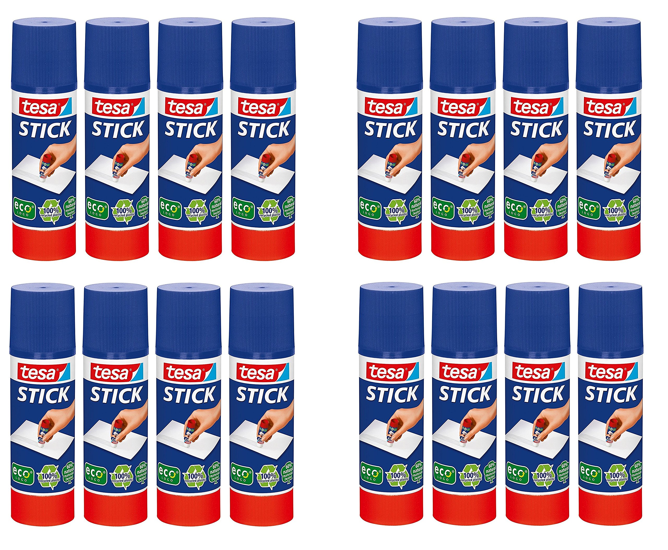 tesa Stick ecoLogo - Geruchsneutraler Klebestift für Papier und Pappe - Lösungsmittelfrei und Umweltschonend (4x4er Pack, 40g)