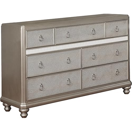Coaster Furniture Bling Game 7-Drawer Dresser with Stacked Bun Feet Metallic Platinum 204183