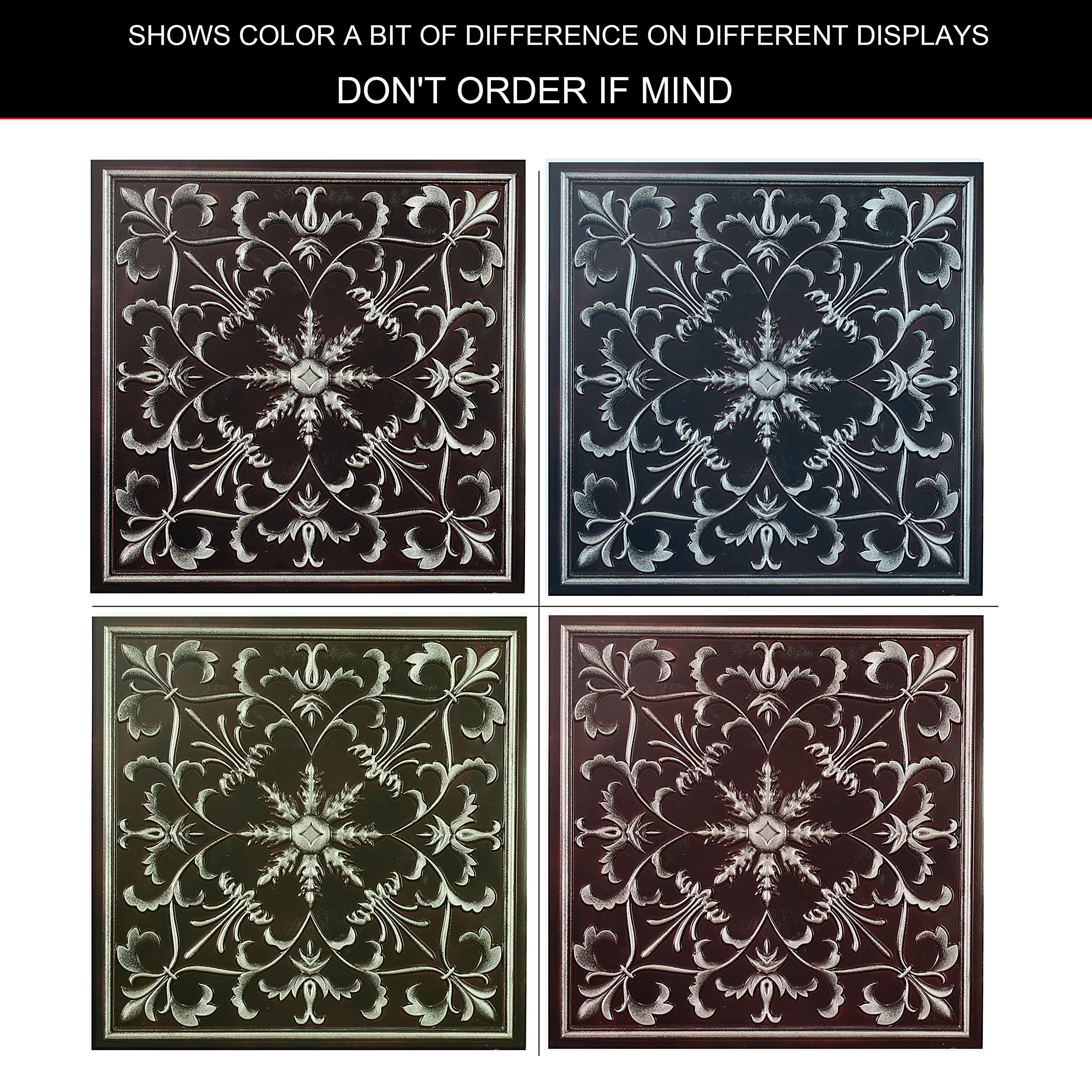 Panel de PVC para decoración de paredes，Decoración de arte con azulejos de techo de hojalata，(PVC de 24"x24")，PL70 Plata tradicional 10piezas