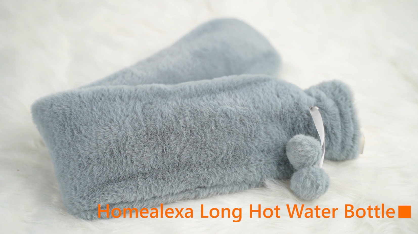 Senzkon Wärmflasche 2L Langform - Mit Weichem Plüschbezug Grau