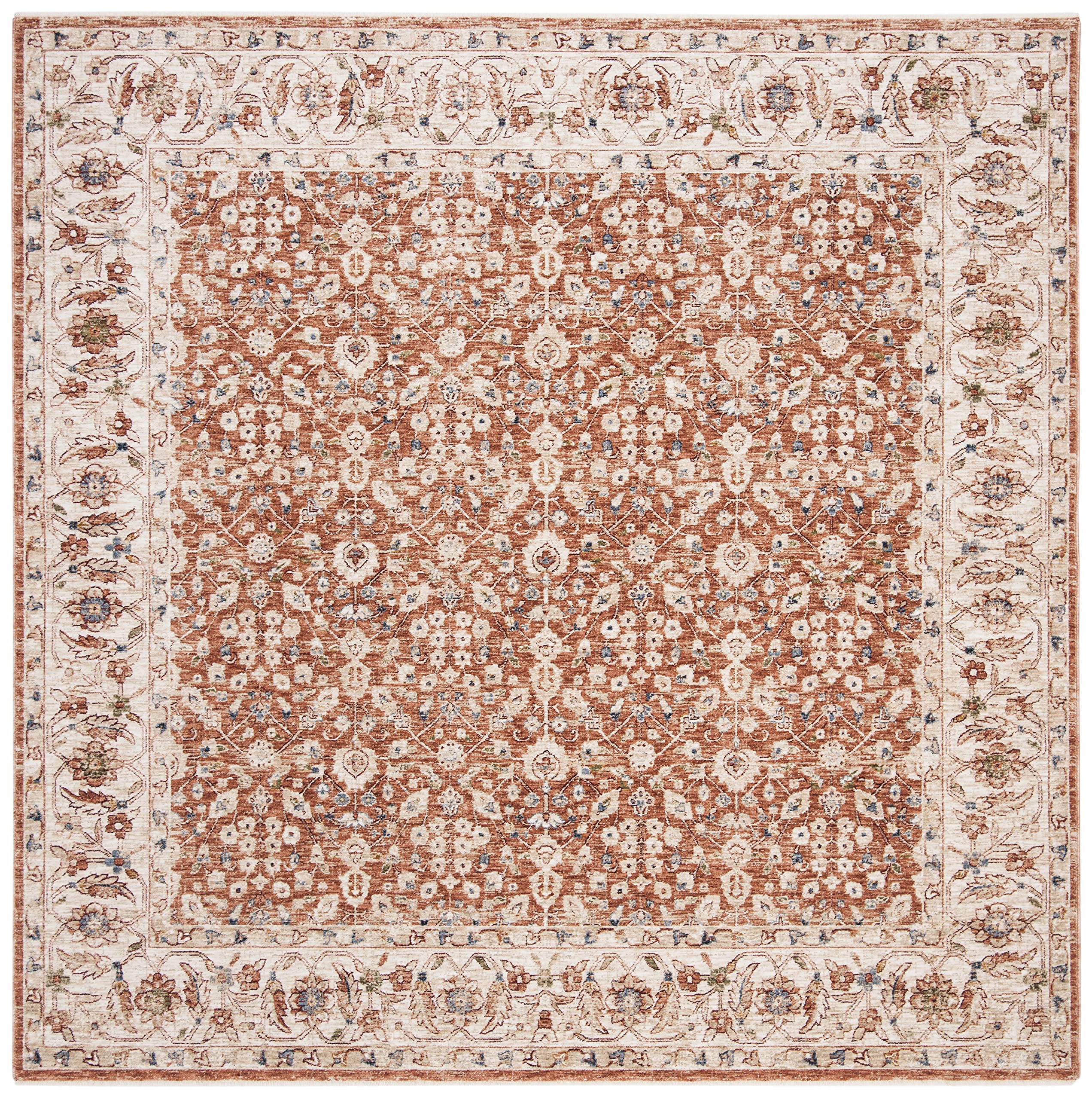 SAFAVIEH Heirloom Collection Area Rug - 6'7" Square, Beige & Light Rust, Non-Shedding & Easy Care, Ideal for High Traffic Areas in Living Room,