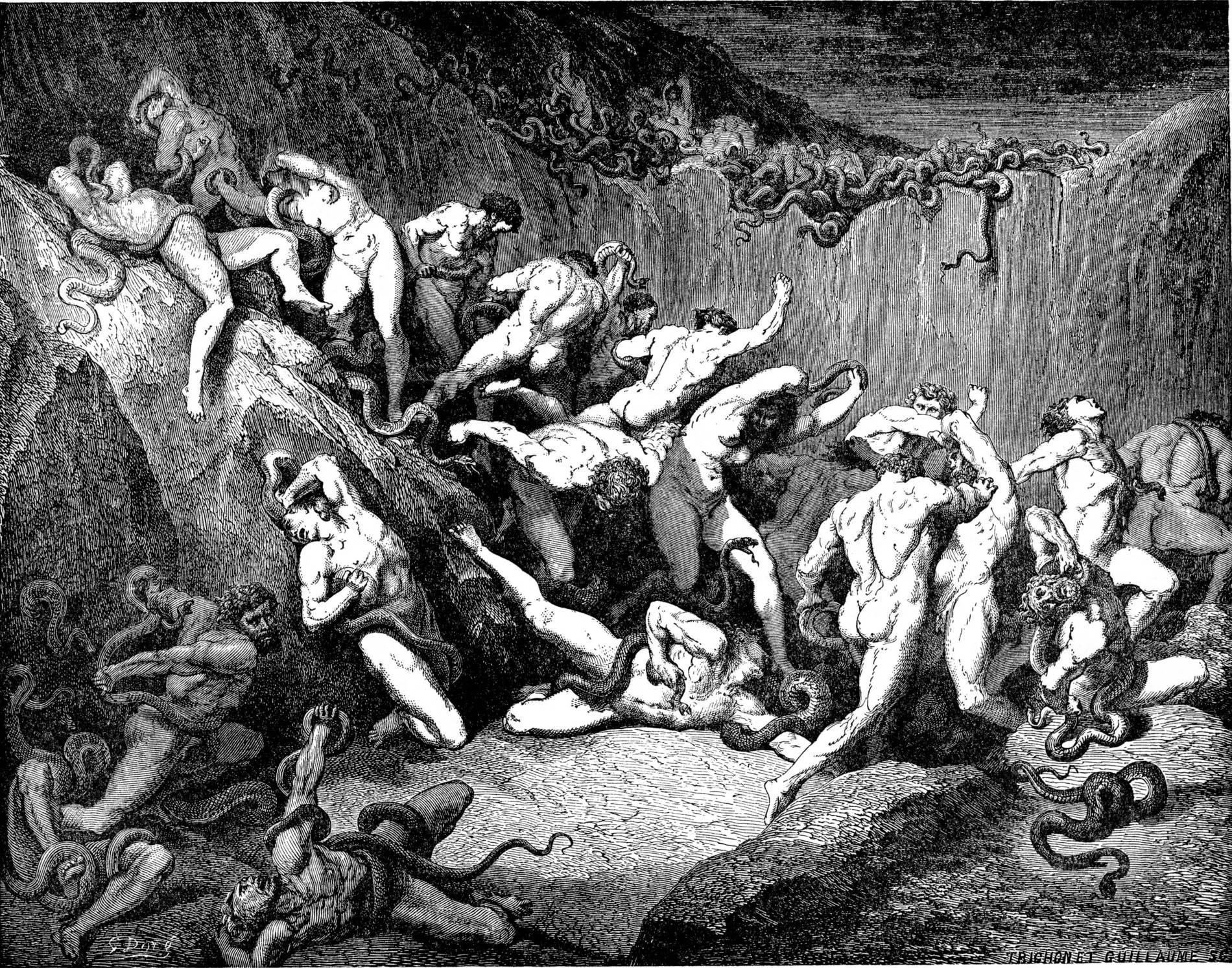 Grabado de Dante's Inferno por Gustave Doré, enmarcado negro de calidad y textura mate