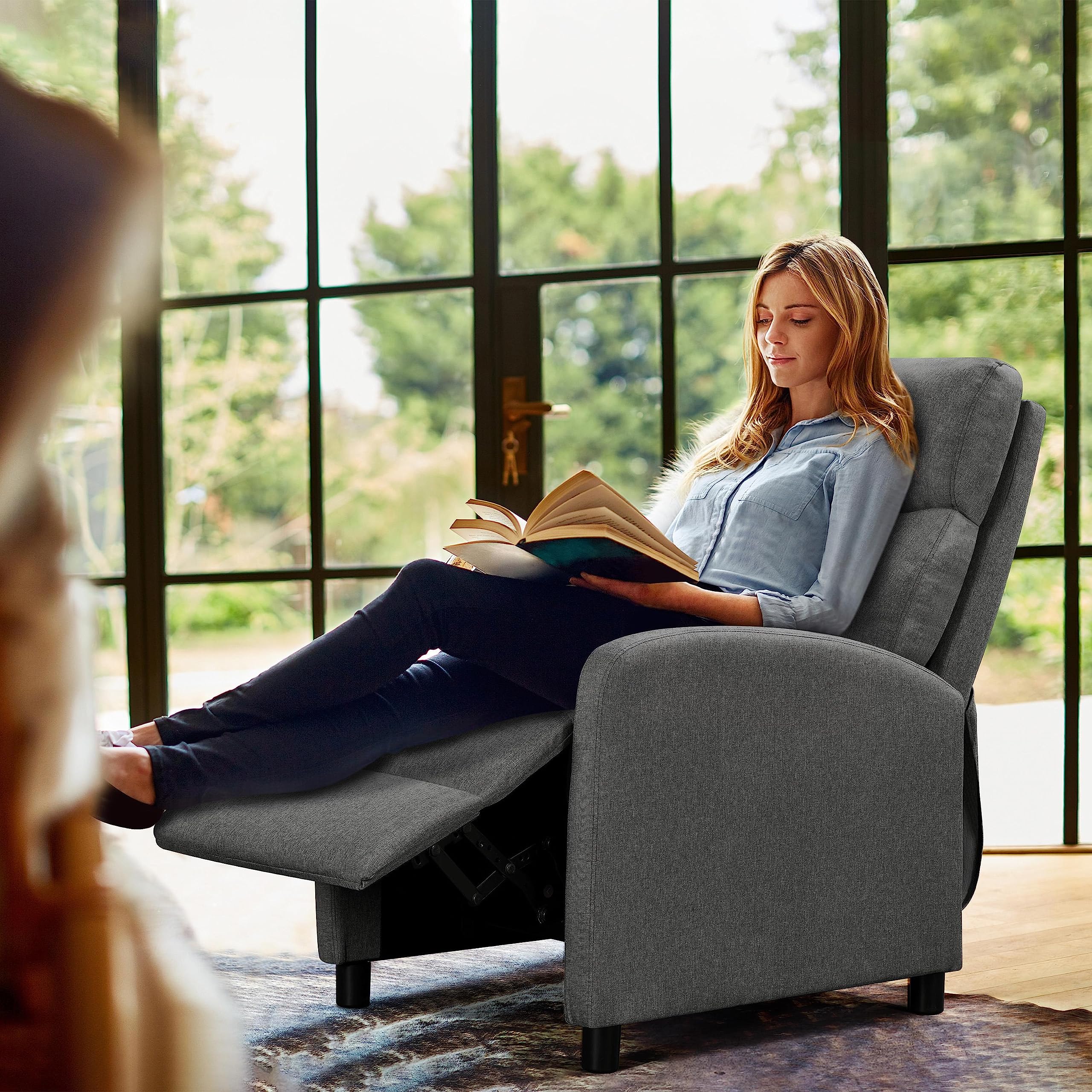 Yaheetech Poltrona Relax Reclinabile Regolabile Divano Monoposto con Poggiapiedi da Soggiorno Camera da Letto 61,5 cm × 87 cm × 99 cm Grigio/Lino