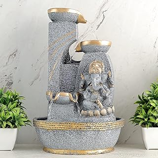 Global Grabbers Polyresin Table Top Indoor Outdoor Water Fall Fountain with LED Lights Home Decor Decoration Gift Gifting Items-STN_GRY-BG23-picture-37