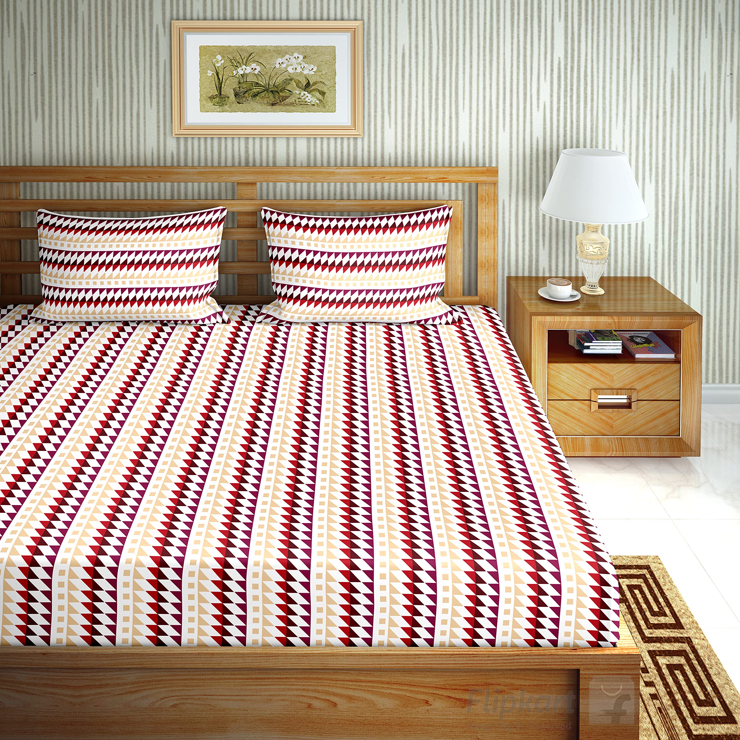 Bella Casa 150 TC Cotton King Size Reversible Bedding Set,1 Dohar, 1 Flat Bedsheet, 2 Pillow Covers - Symphony Collection