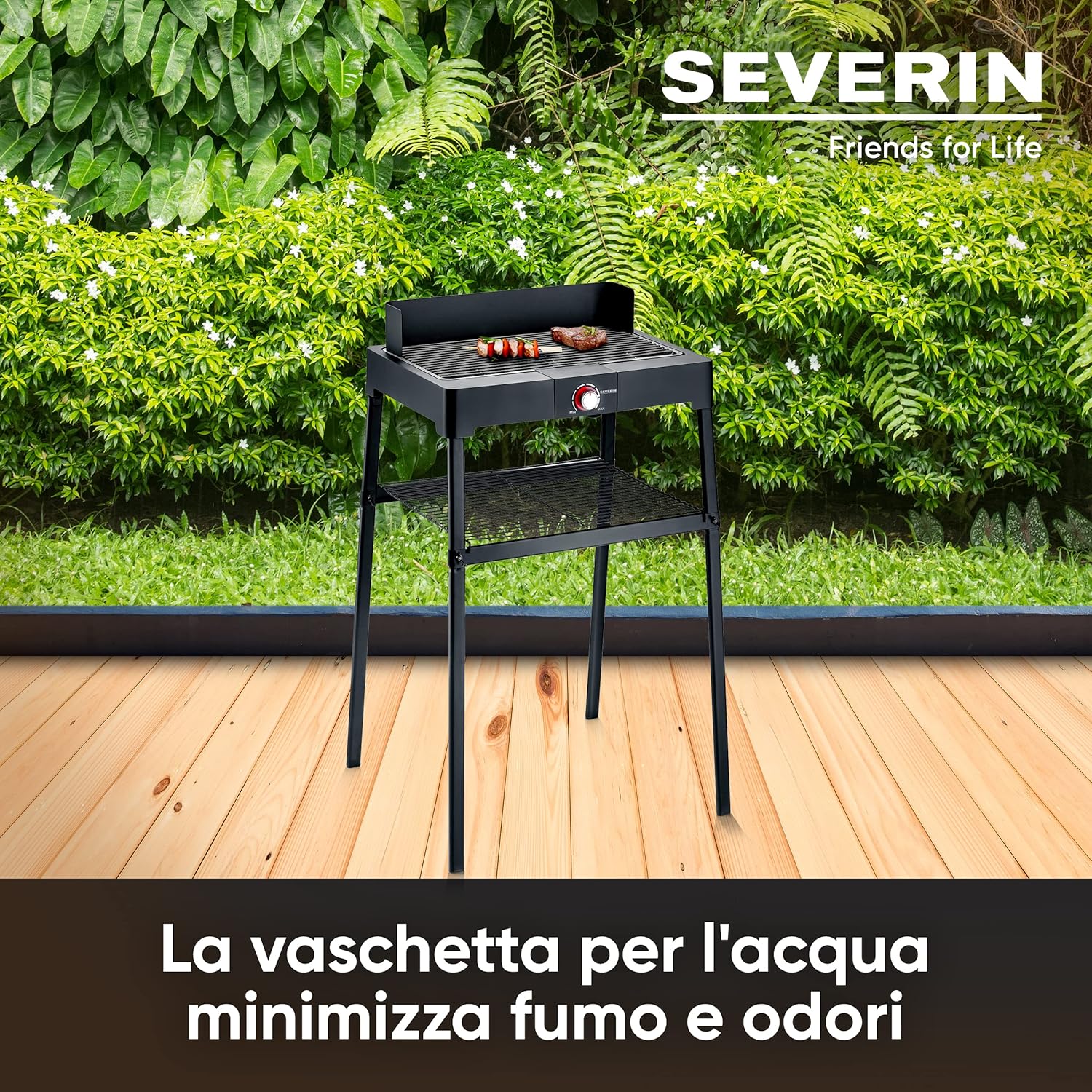 SEVERIN PG 8561 Barbecue elettrico 2200W con stand e temperatura regolabile con manopola a luce LED fino a 250 °C, Grill elettrico in acciaio, Griglia da tavolo per interni ed esterni, Nero SEVERIN PG 8561 Barbecue elettrico 2200W con stand e temperatura regolabile con manopola a luce LED fino a 250 °C, Grill elettrico in acciaio, Griglia da tavolo per interni ed esterni, Nero
