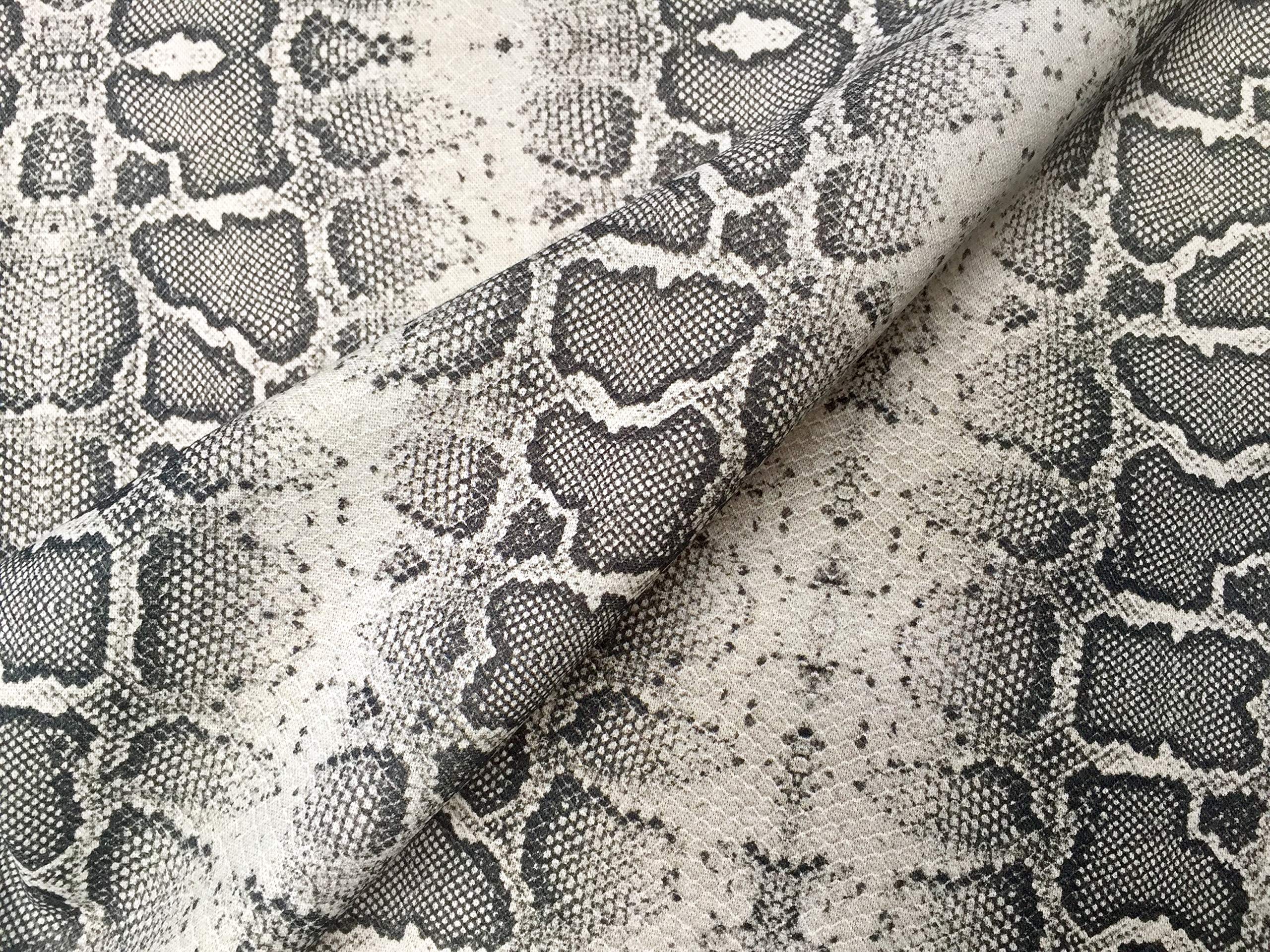 Grey Snake Skin Fabric Snakeskin Digital Animal Print Cotton Material - Curtains, Decor, Dress, Furnishing - Grey & Cream Stripes (Sample 10CM X 10CM)
