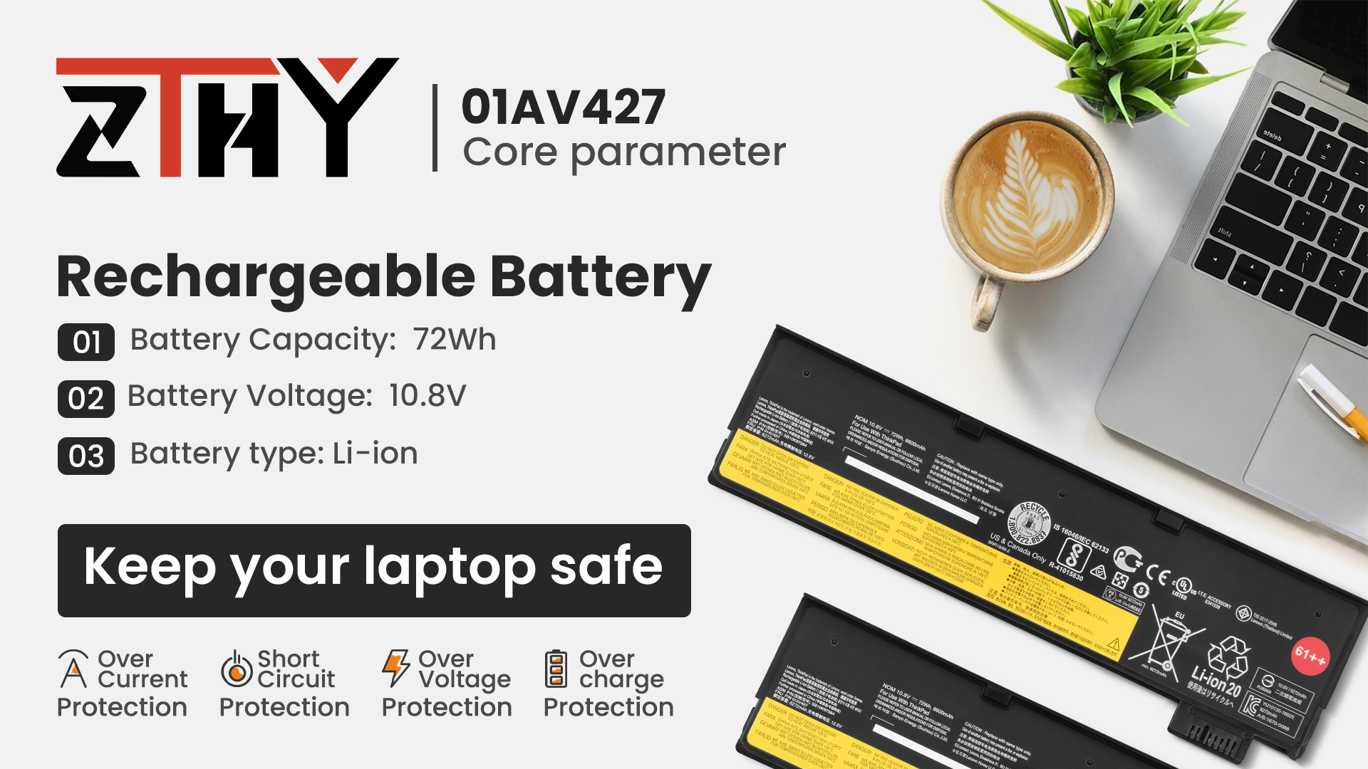 Amazon.com: 72Wh 61++ 01AV427 01AV425 Laptop Battery - Replacement