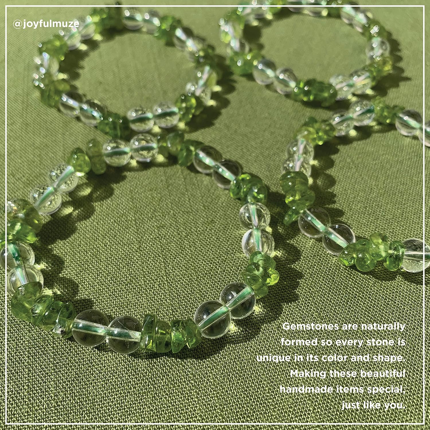 Peridot and Clear Quartz Stretch Bracelet, Handmade Natural Raw Irregular Green Transparent Gemstones, Simple Spiritual Jewelry, Healing Chakra Bracelet, Gifts for Women, 8mm Fits 6.5-7”