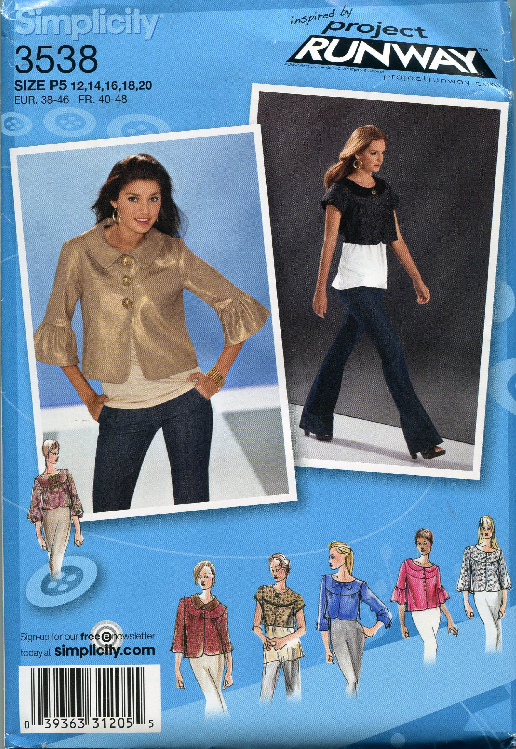 Patron de veste Simplicity 3538 femme tailles 40 à 48 pour créer deux longueurs de vestes