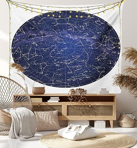 Miniatura 8 de Ambesonne Tapiz de constelación, mapa del cielo detallado del hemisferio norte con nombres de estrellas, colgante de pared ancho para dormitorio,