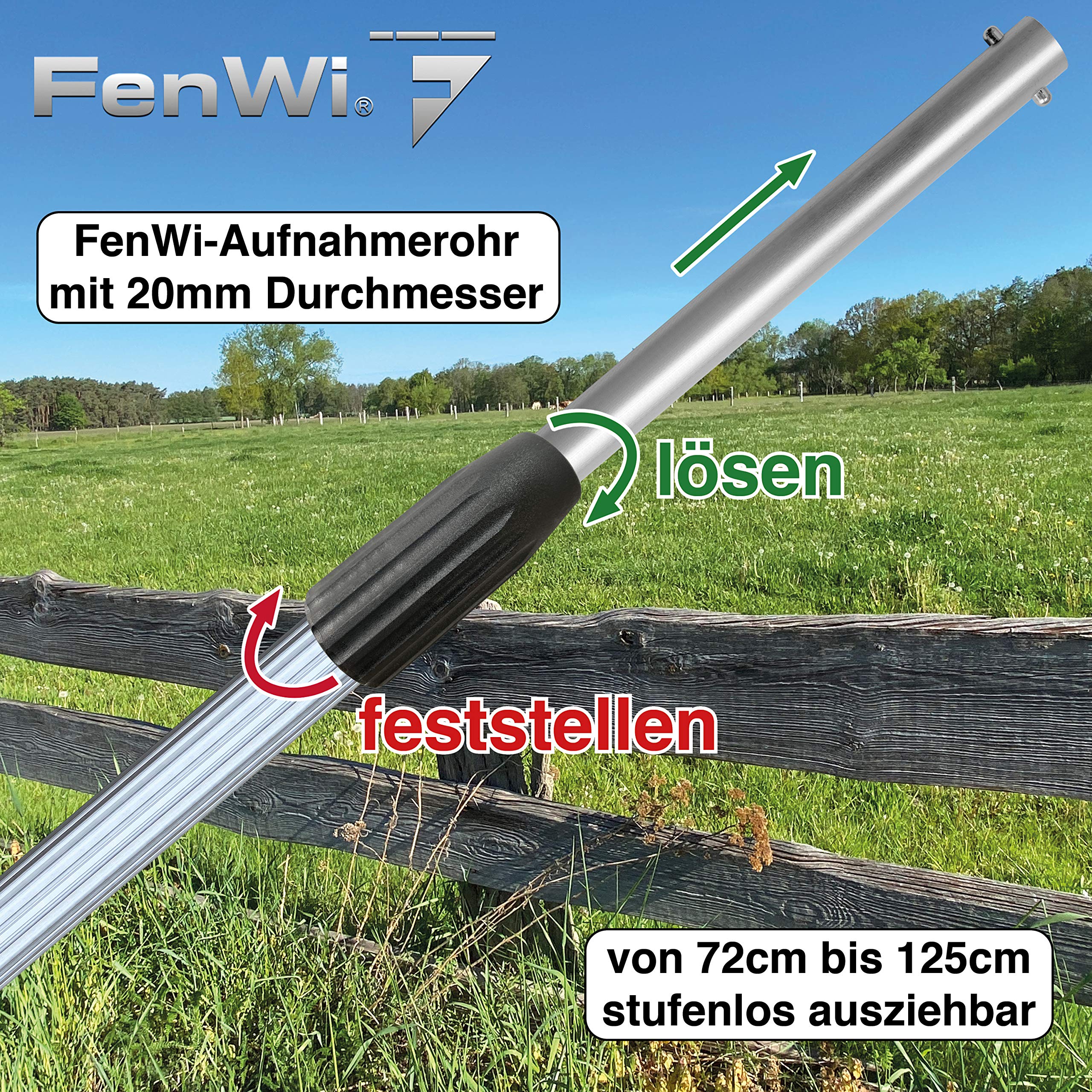 FenWi 1,25m Profi Aluminium Teleskopstange stufenlos von 72 bis 125 cm Verstellbarer Alu-Teleskopstiel (Teleskopstab ideal für 2m Arbeitshöhe)