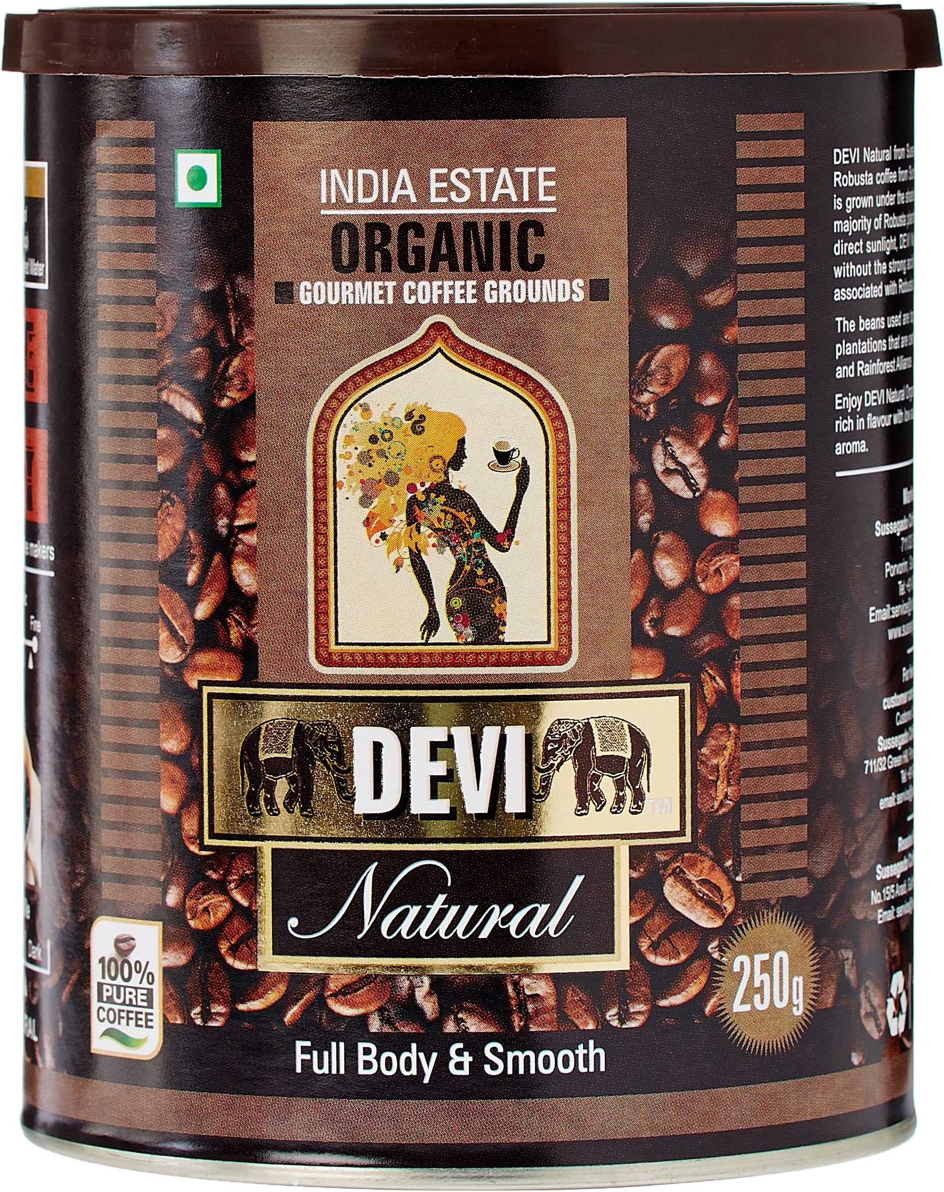 DEVI Natural Organic Coffee Grounds, 250g