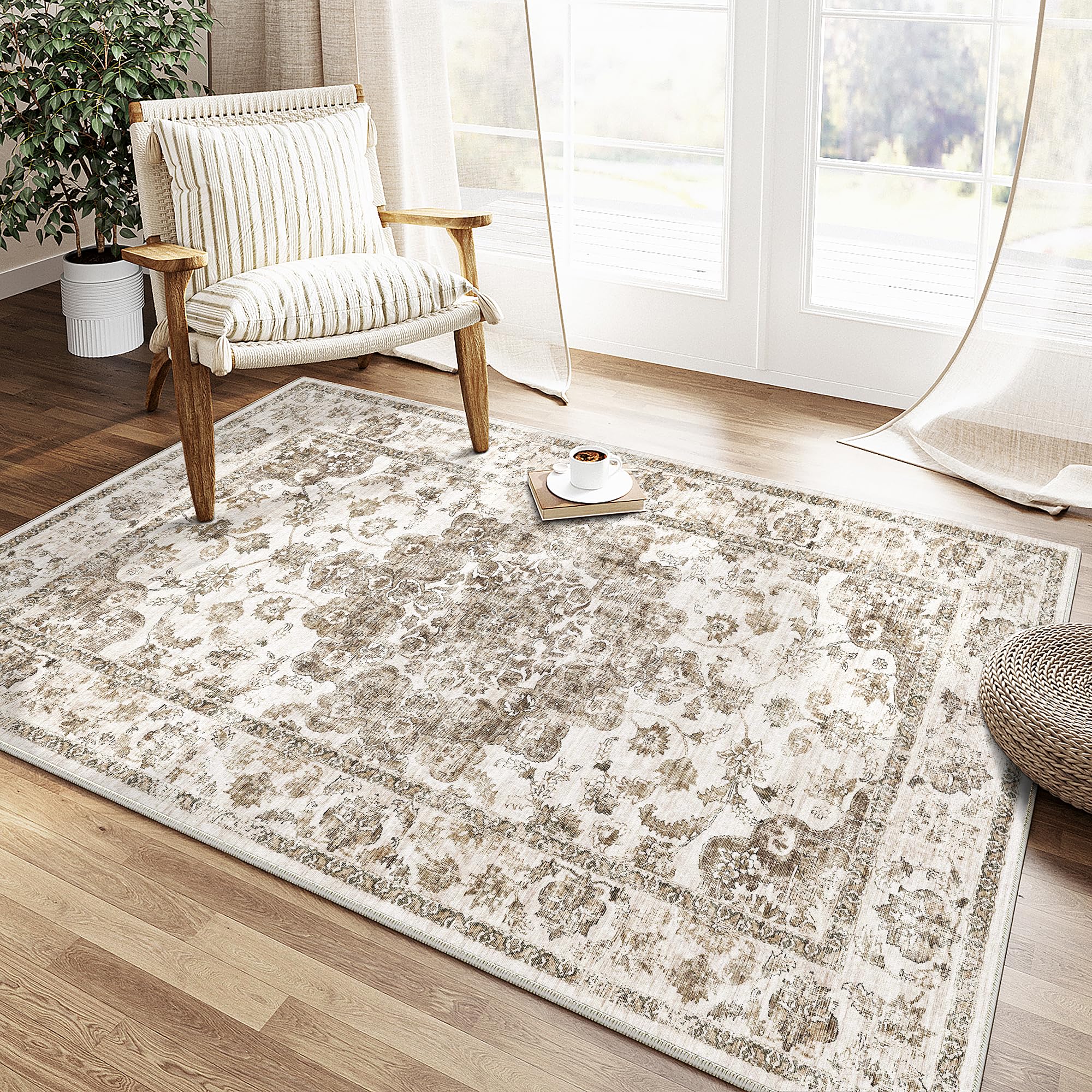 HUGEAR Vintage Rugs Living Room Rug 80x150cm Brown Washable Carpet — image 1