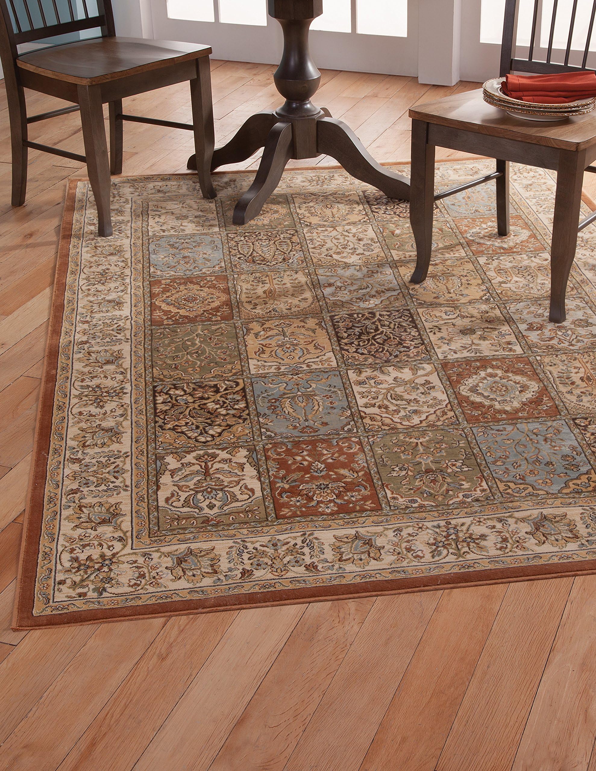 Sonoma Machine Made Area Rug, 5-Feet 3-Inch by 7-Feet 6-Inch, Tan/Rust/Light Blue
