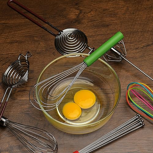 Miniatura 7 de Batidor Plano Mango de Silicona Antideslizante 10" - Batidor de 5 Alambres con 10 Cabezales para Cocina de Cocina por Jell-Cell (Verde)