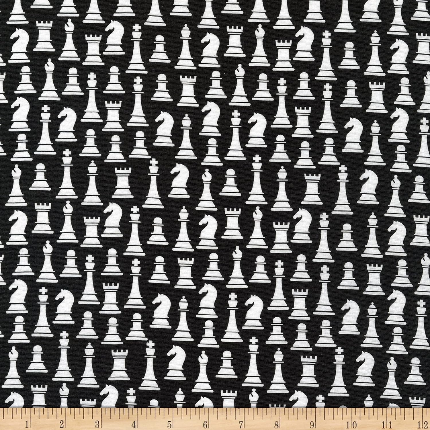 Kaufman Digital Checkmate Chess Pieces Black, Fabric by The Yard