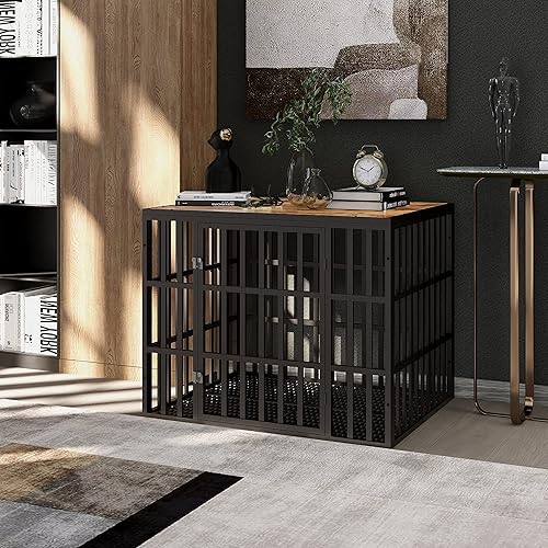 Miniatura 6 de JINTANGLI PET Mueble resistente para perros pequeños y medianos, jaula de metal fuerte para perrera con bandeja extraíble, fácil montaje, negro