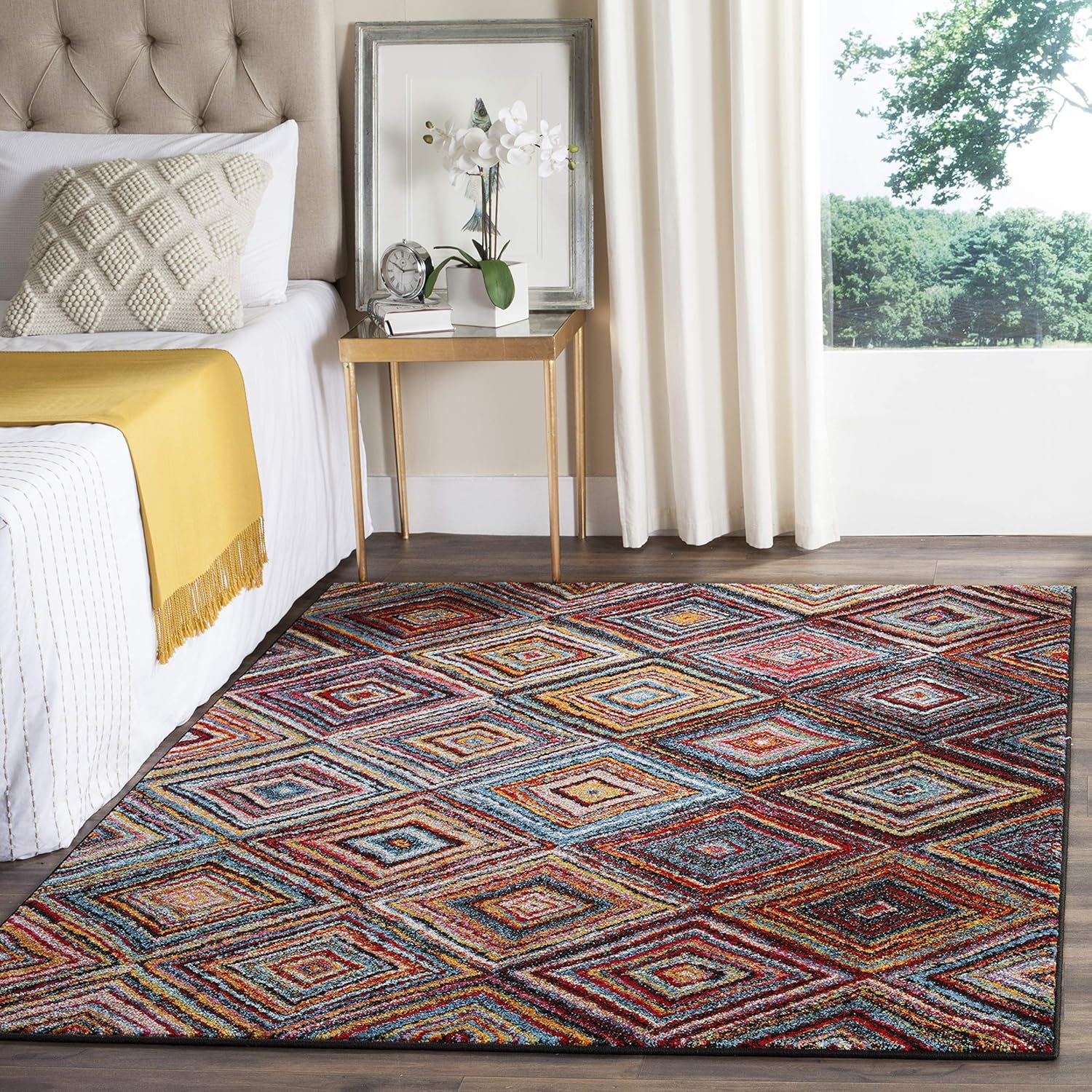 SAFAVIEH Aruba Collection Runner Rug - 2'3" x 12', Multi, Boho Diamond Lattice Design, Non-Shedding & Easy Care, Ideal for High Traffic Areas in Living Room, Bedroom (ARB501M)