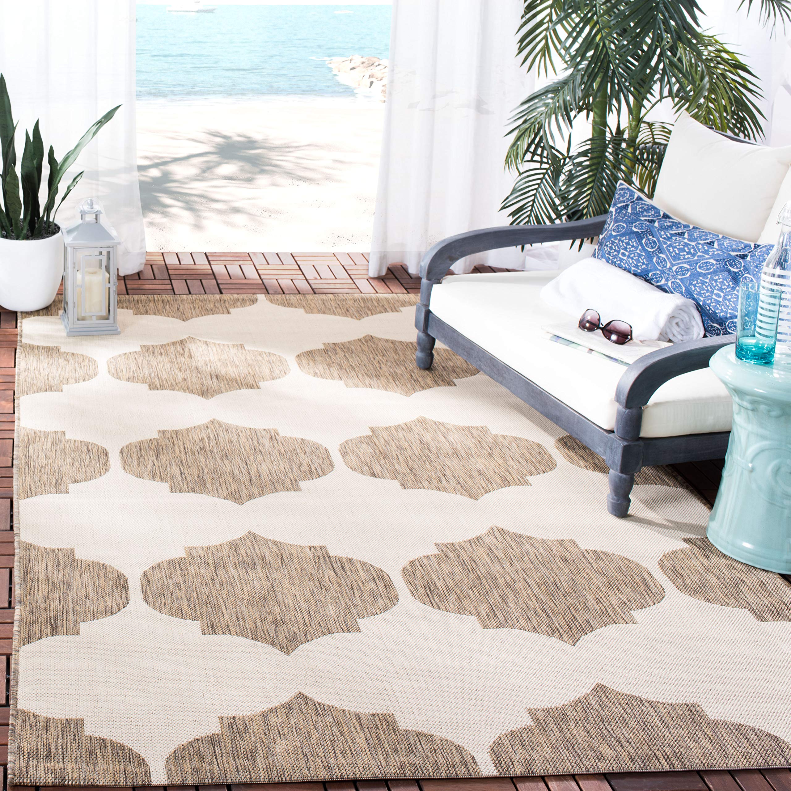 SAFAVIEH Washable Rug Outdoor Courtyard Collection - 9' X 12', Beige & Terracotta, Non-Shedding & Easy Cleaning, Ideal For Patio, Backyard, Mudroom (CY6162-231