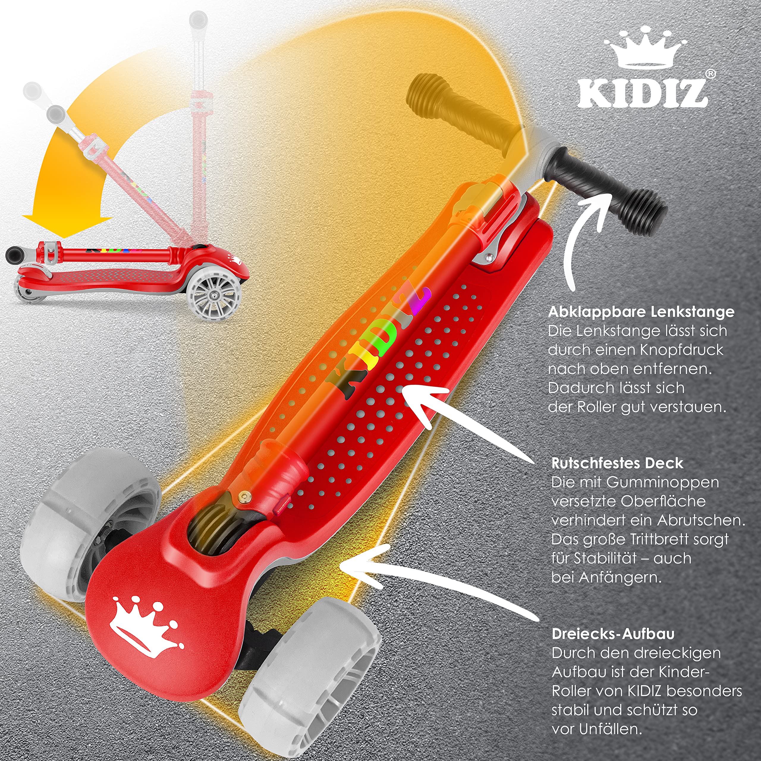 KIDIZ® Scooter Scooter per bambini X-Pro2 Triciclo Scooter con ruote luminose a LED in PU Scooter a pedali pieghevole Scooter da città regolabile in altezza Scooter per bambini ragazze 3-12 anni