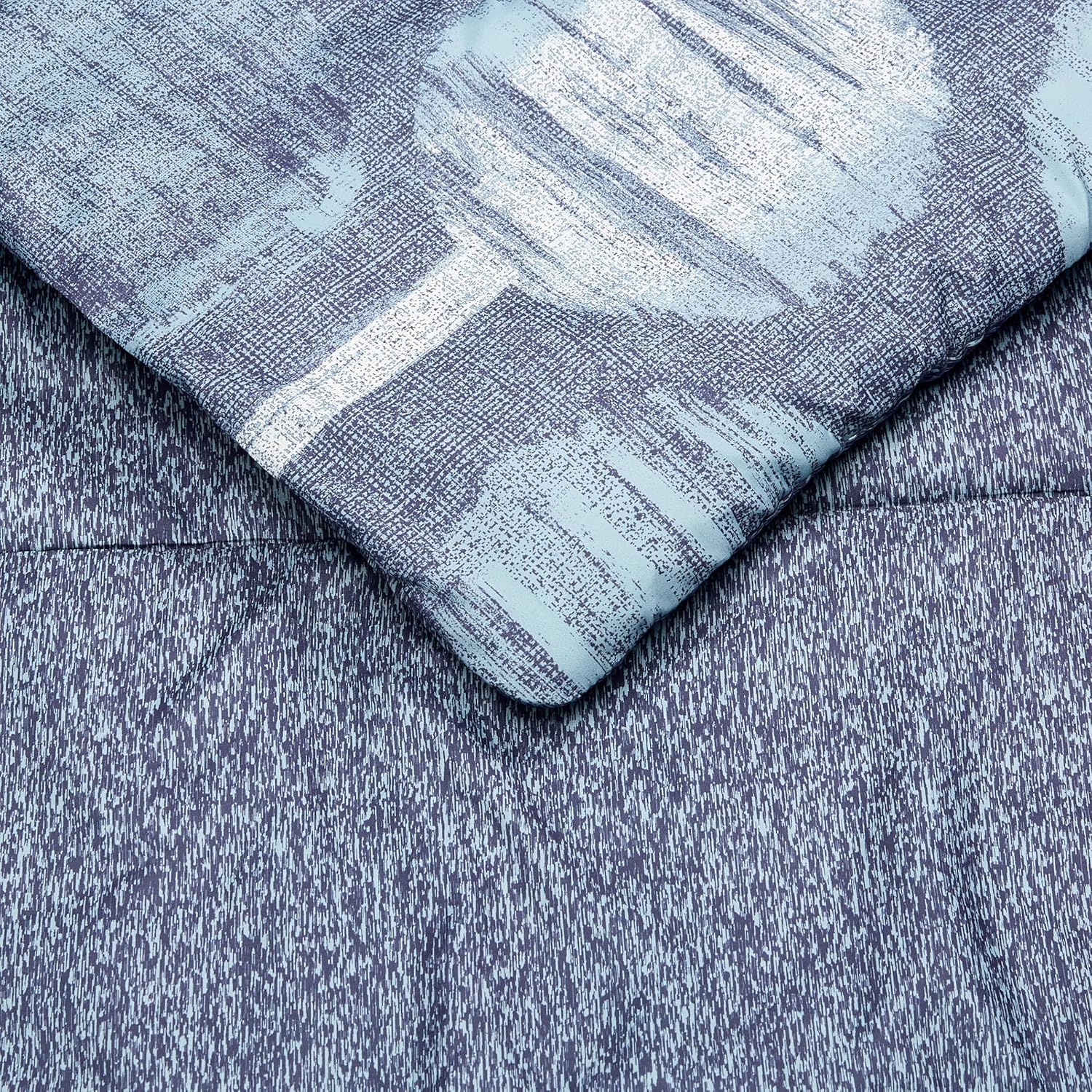 Amazon Basics Lightweight Microfiber Comforter Sets, 7 Pieces, King Size, Navy Geometrics - Image 3