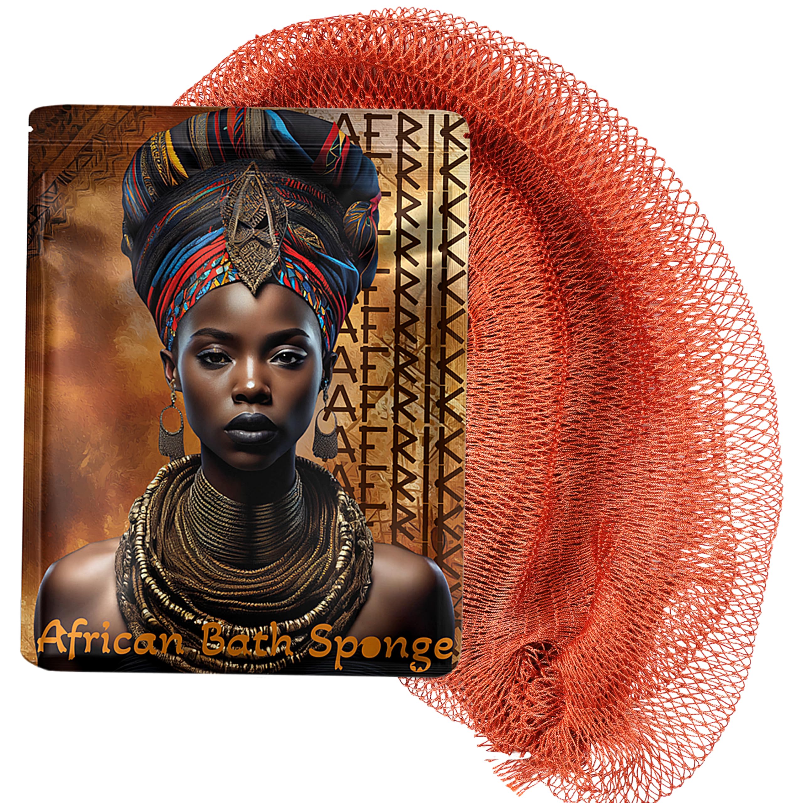 AFRIKI African Net Sponge – Exfoliating Body Scrubber, Black Owned & Rooted in Africa, All Skin Types | 45 in Long (Burnt Orange)