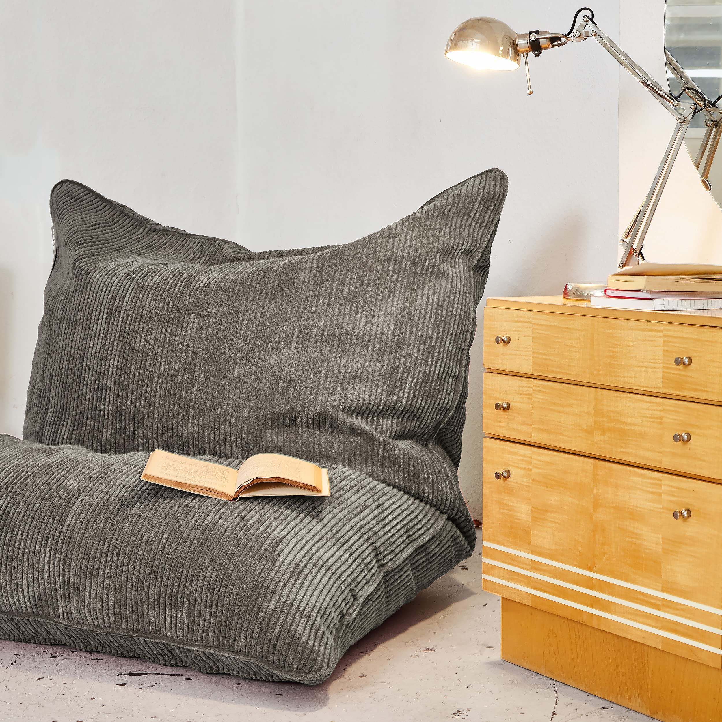 Green Bean Square XXL Indoor Bezug aus Kord 140 x 180 cm - ohne Füllung - Sitzsackhülle, Sitzsackbezug - 600D Oxford, Cord - kuschelig, weich, robust - waschbar, mit Innensack - Anthrazit