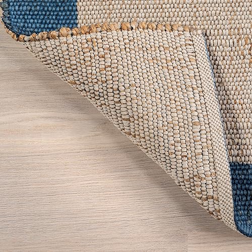 Miniatura 3 de nuLOOM Bronwyn Bordered - Alfombra de yute de 4 x 6 pies para comedor, alfombra neutra, alfombra para sala de estar, cocina, color azul