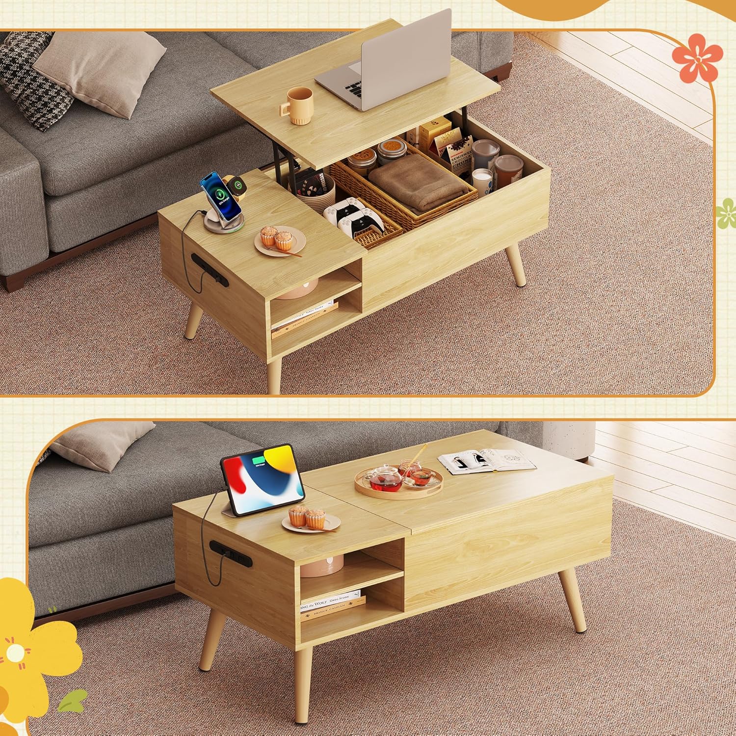 WLIVE コーヒーテーブル 昇降式 リビングテーブル ローテーブル WLIVE コーヒーテーブル 昇降式 リビング ローテーブル リフティング
