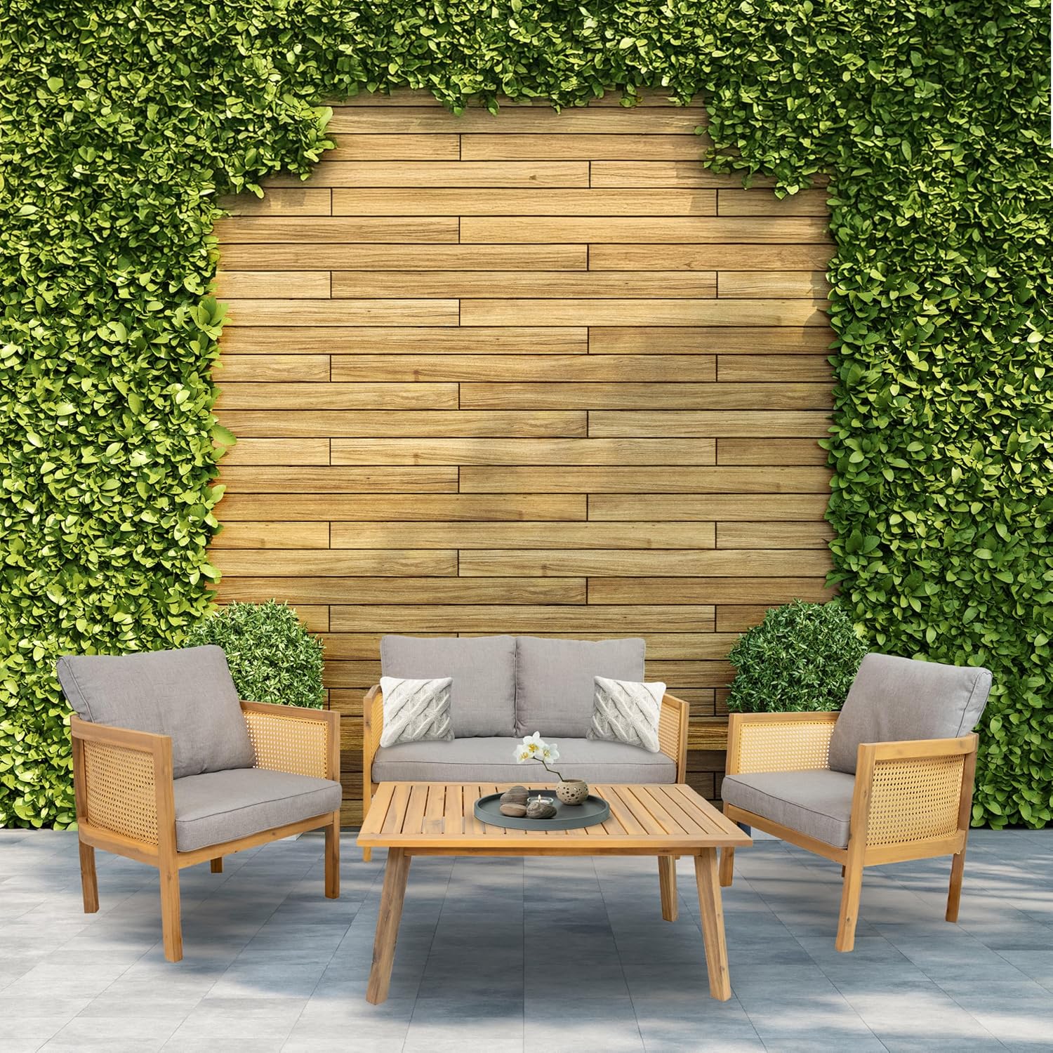 Sunnydaze Acacia 4-Piece Patio Furniture Set - Sanibel Patio Conversation Set - Outdoor Seating Lounge Furniture - Gray