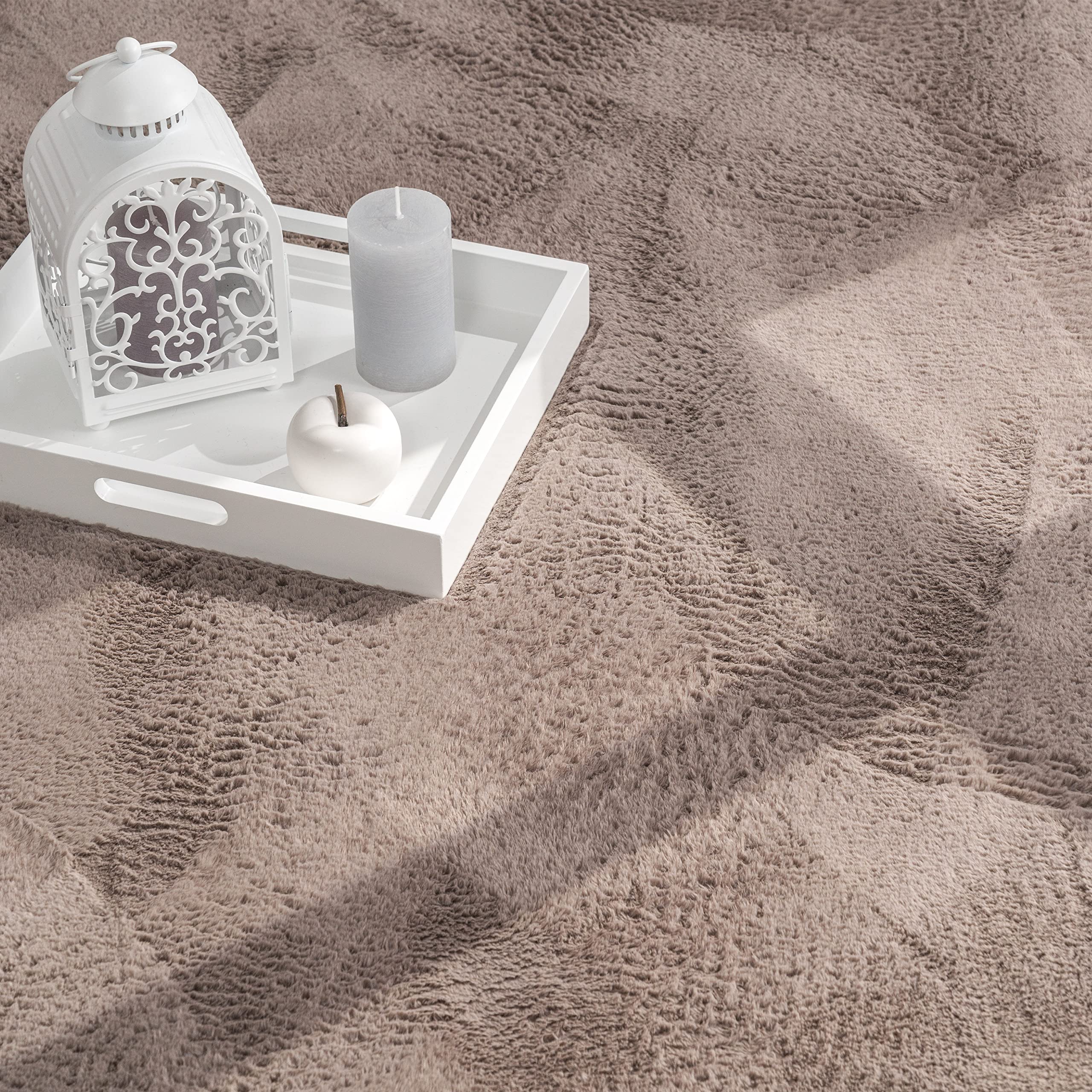 Paco Home Teppich Wohnzimmer Schlafzimmer Kunstfell Shaggy Hochflor Flauschig Soft Einfarbig Beige Taupe, Grösse:200x280 cm