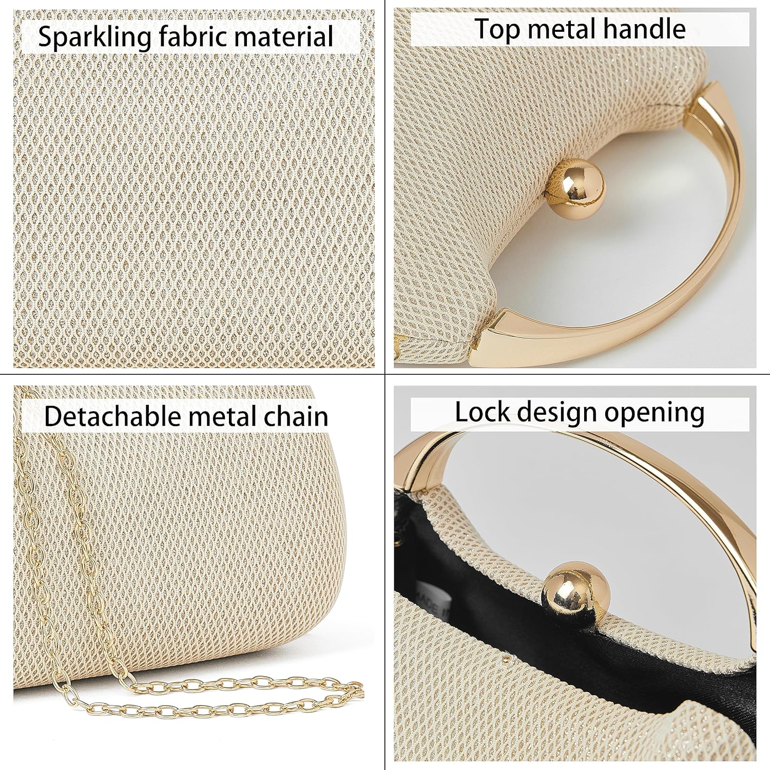 Daiblueland Elegant Evening Bag for Women, Formal Moon Shaped Party And Wedding Clutch Purse With Crossbody Metal Chain - Image 3