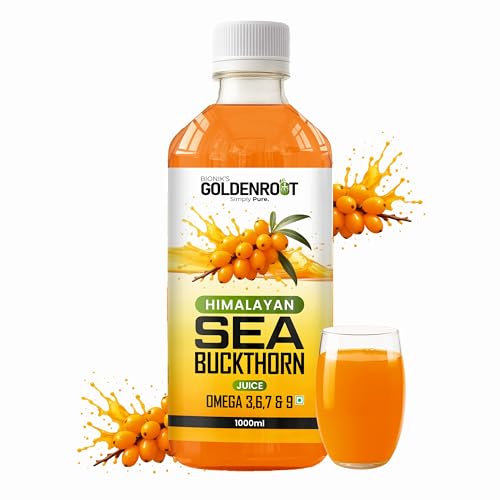 Image of Bionik Goldenroot Sea Buckthorn Juice | Cold-Pressed Pulp Concentrate | Rich in Vitamin C, Omega 3, 6, 7, 9 & Antioxidants | Supports Immunity, Skin & Gut Health | For Men & Women (1000 ml)