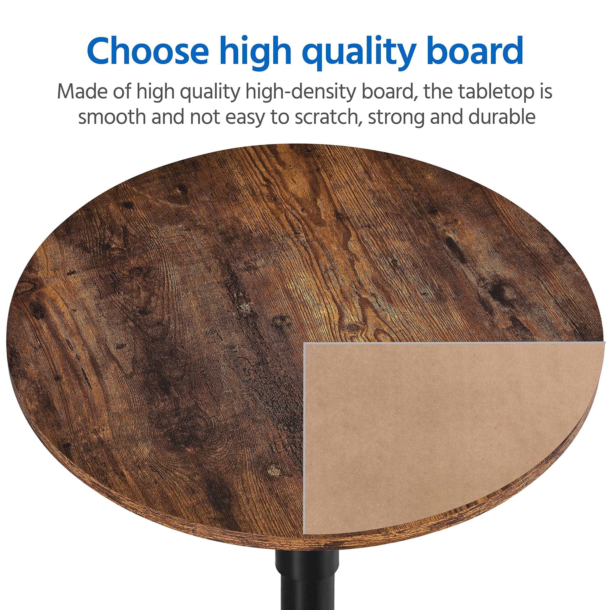 Yaheetech Table de Bar Ronde Haute Cuisine Mange-Debout avec Plateau en Bois MDF Réglable en Hauteur Pivotante à 360° pour Bistro Salon Salle à Manger Terrasse Café Brun Rustique